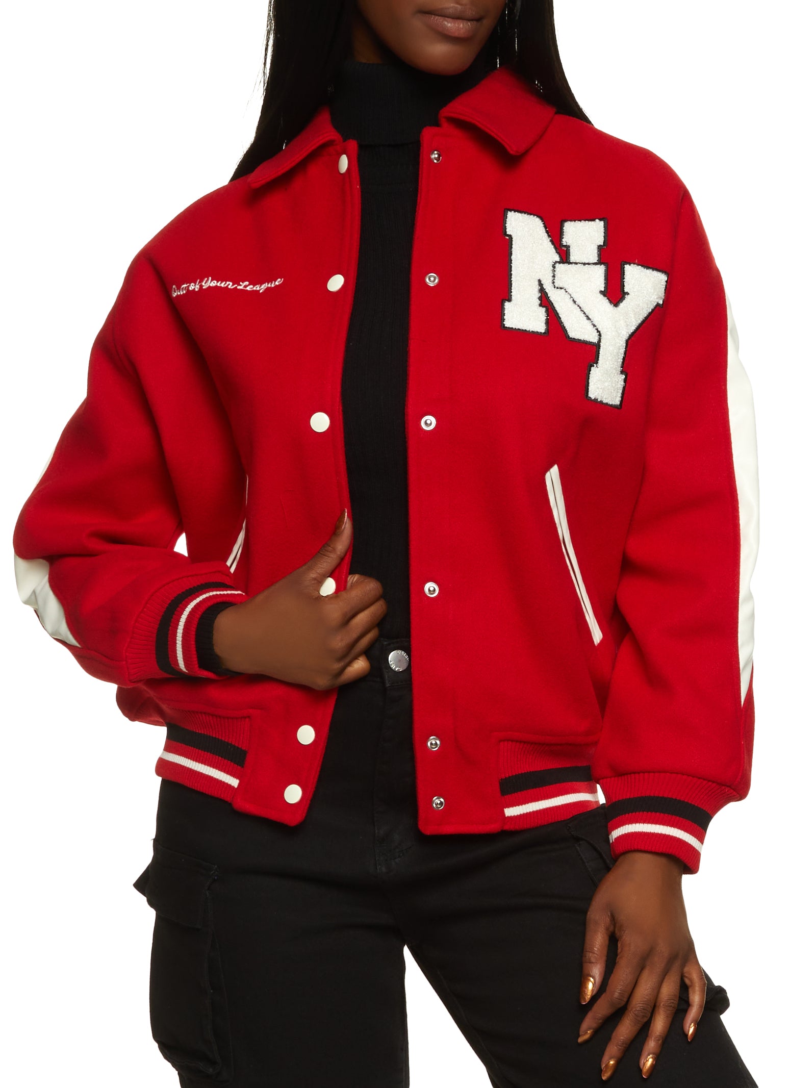 Collared NY Chenille Patch Varsity Jacket