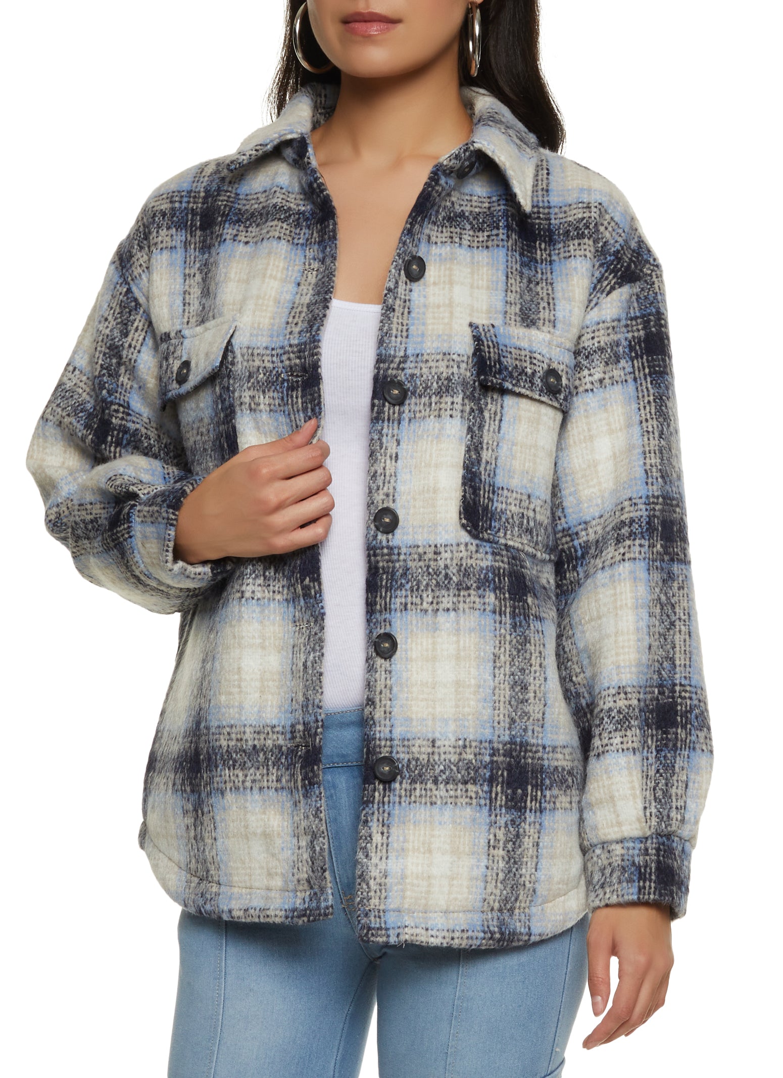 Plaid Button Pocket Shacket