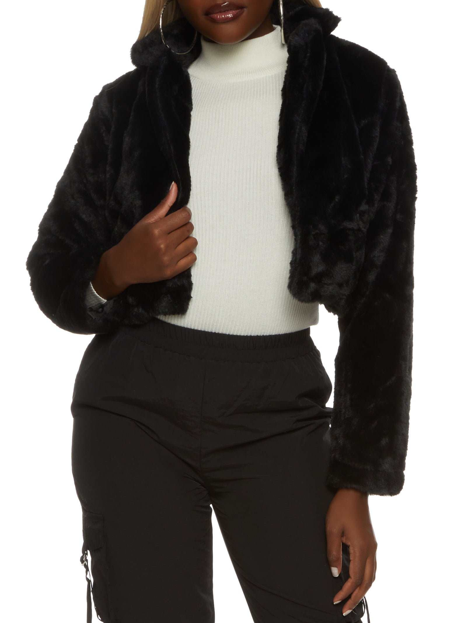 Black Faux Fur Cropped Jacket