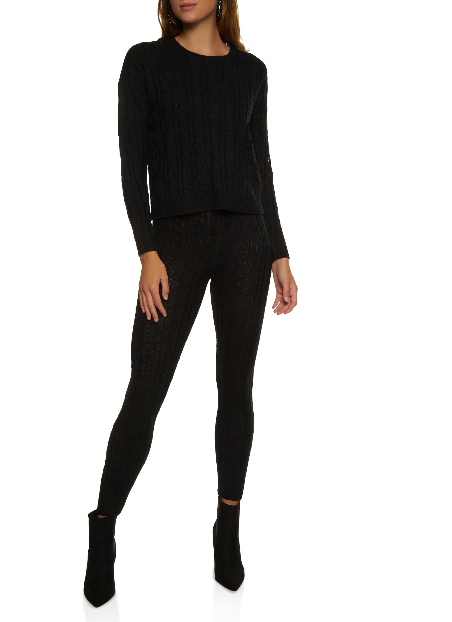 Black Cable Knit Legging And Sweater Set