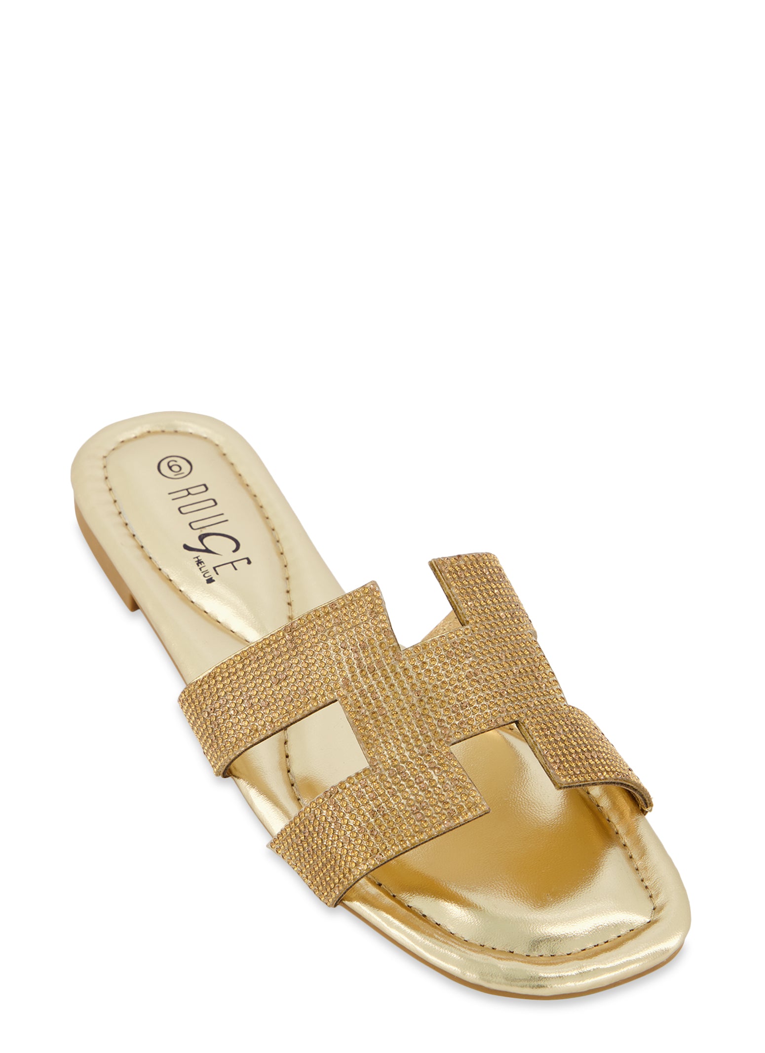 Rhinestone H Band Flat Sandals Gold