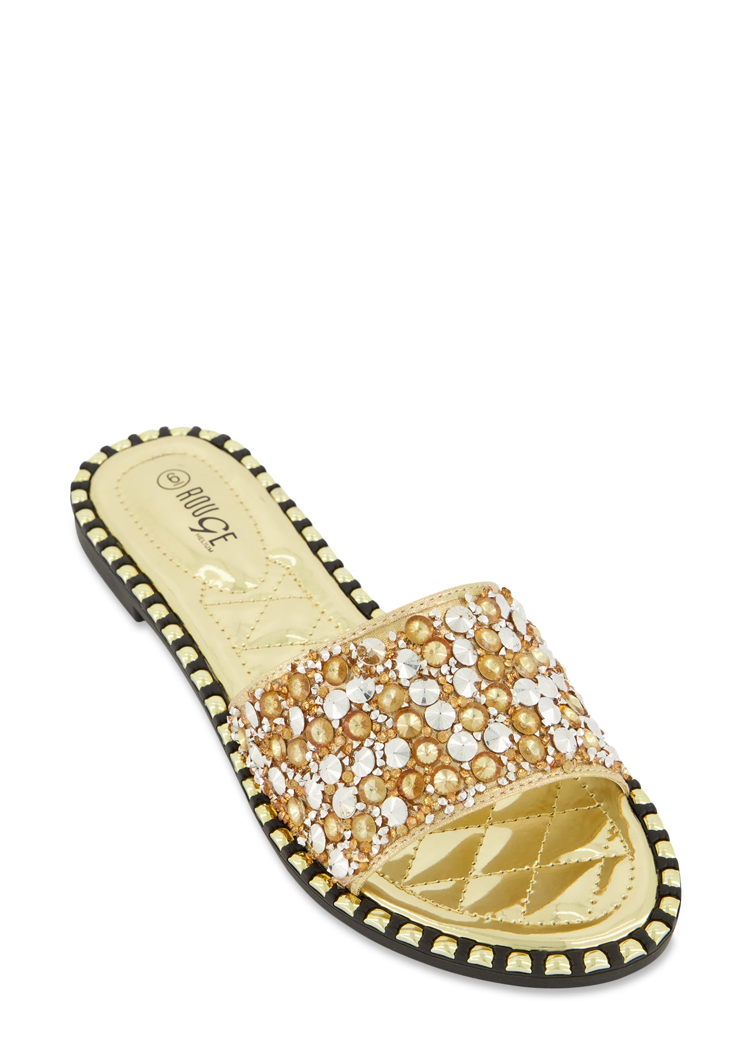 Studded Trim Rhinestone Band Slide Sandals