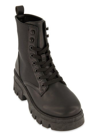 Studded Trim Lace Up Combat Boots