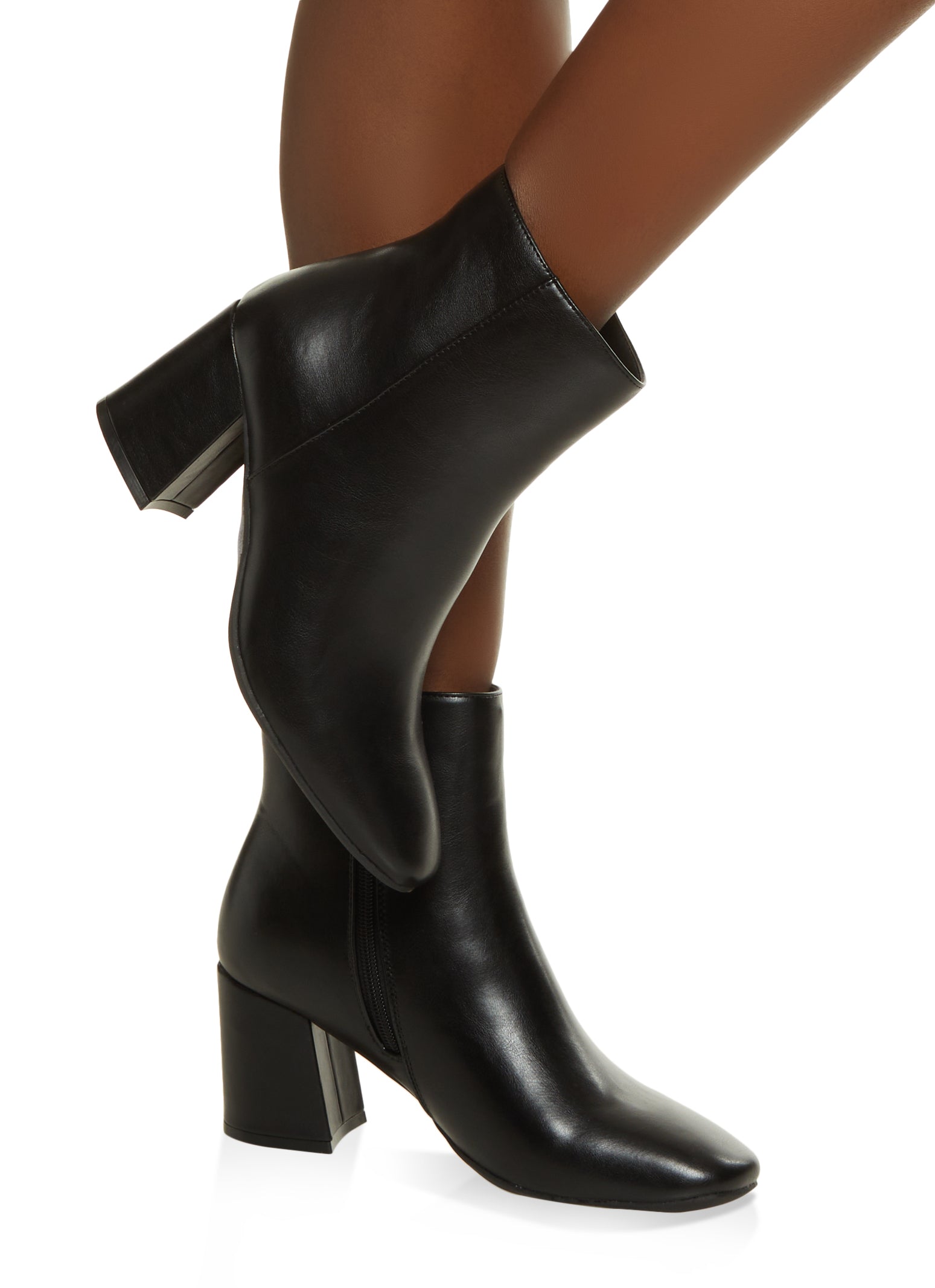 Black leather chunky outlet heel booties