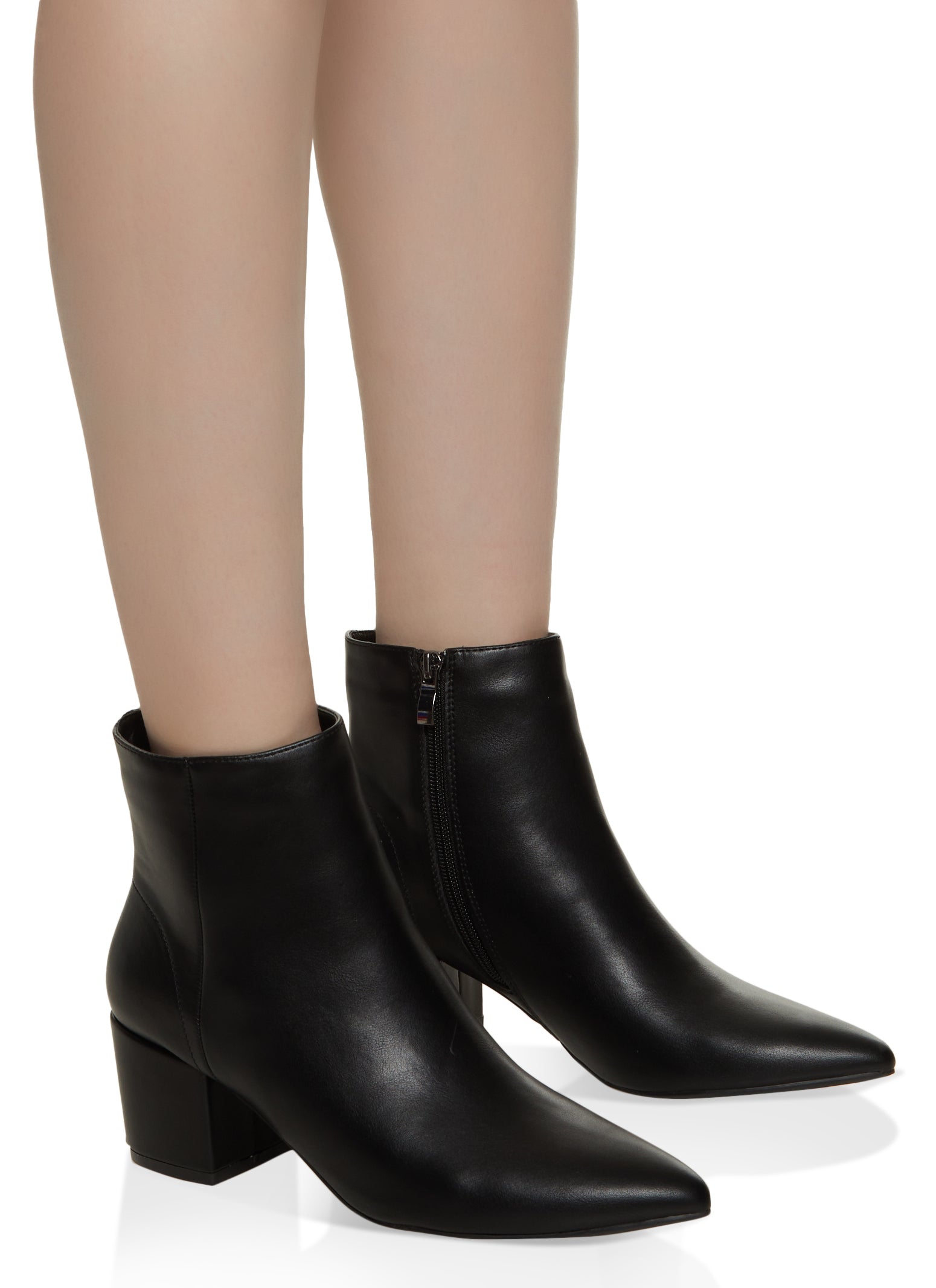 Black pointed cheap heel booties