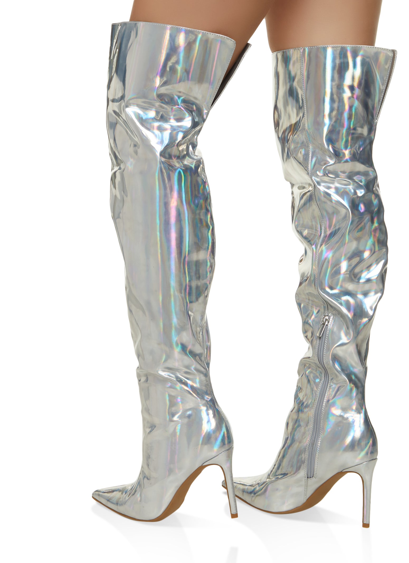 Pointed Toe Iridescent Over the Knee Boots