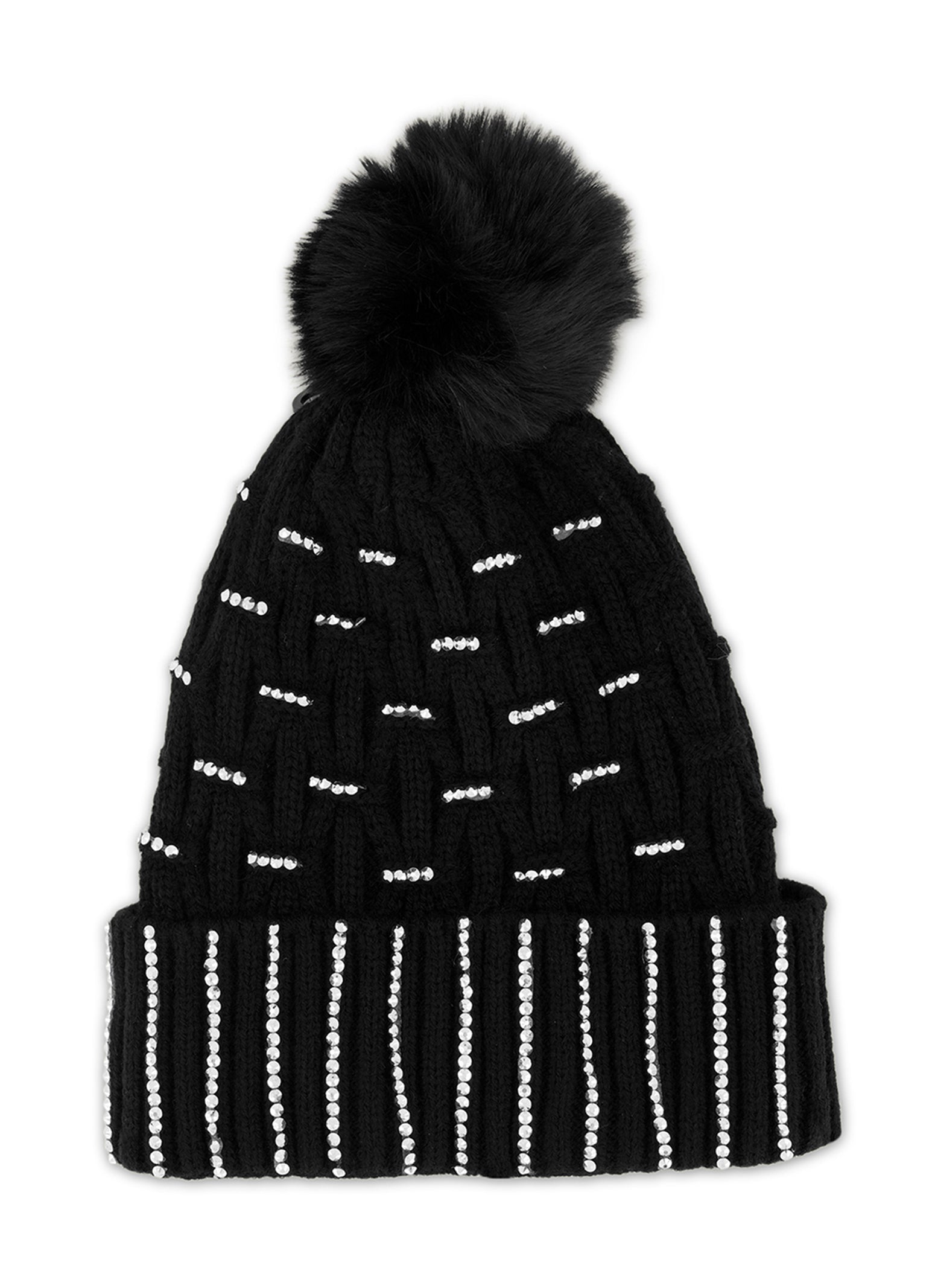 Studded Rhinestone Pom Pom Beanie