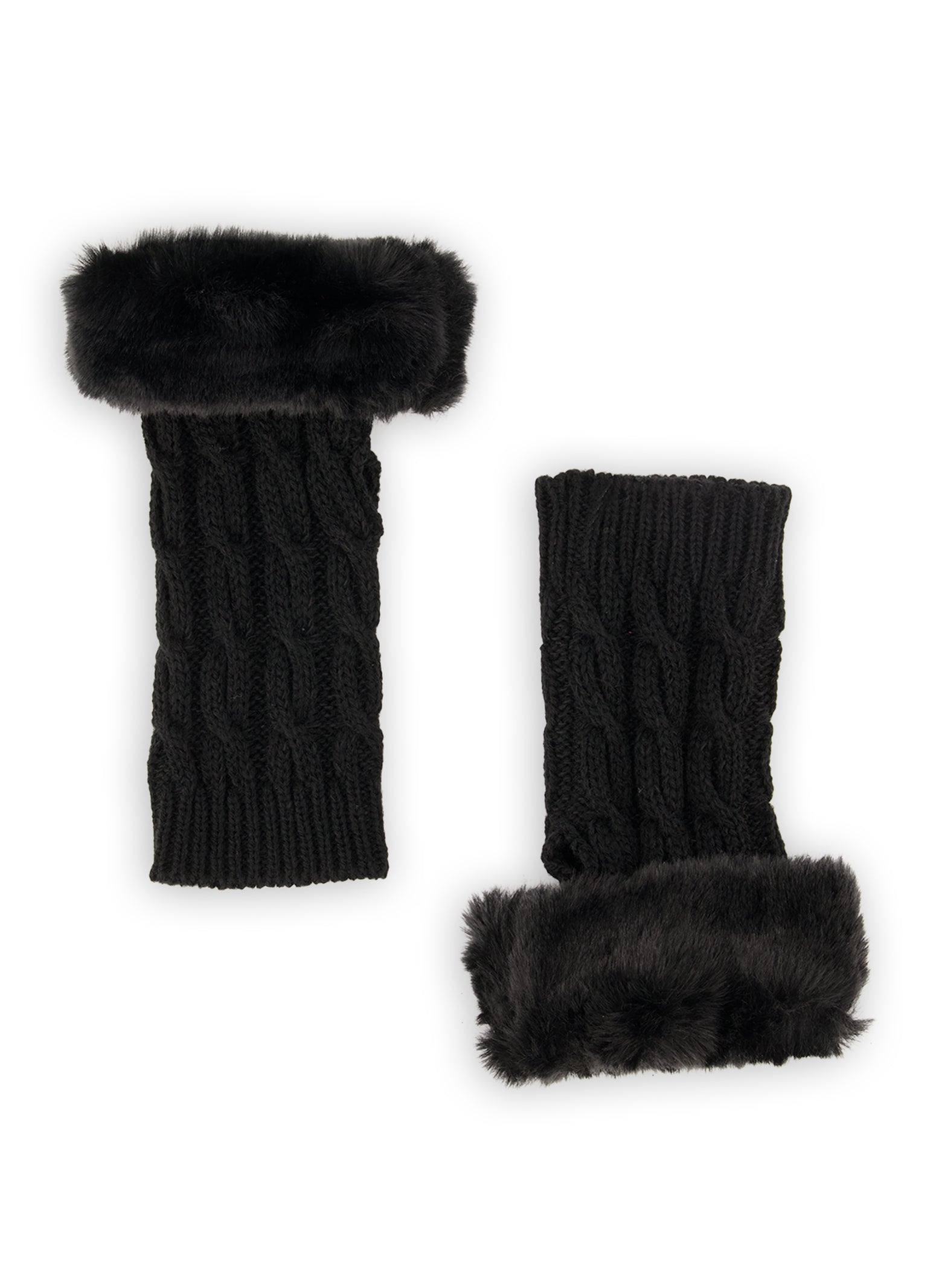 Faux Fur Trim Cable Knit Mittens