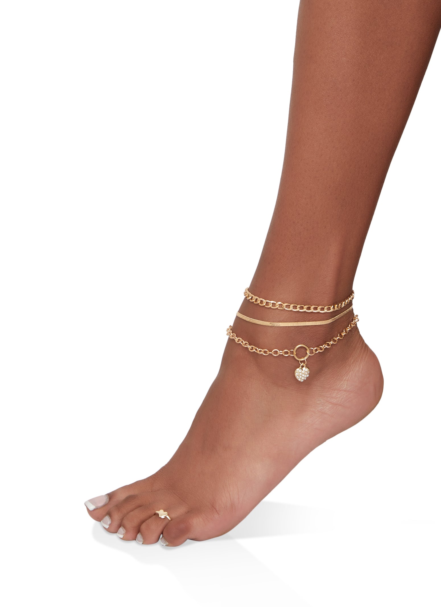 Buy Blueberry Gold Tone Beaded Multistrand Toe Ring Anklets (Set of 2)  online