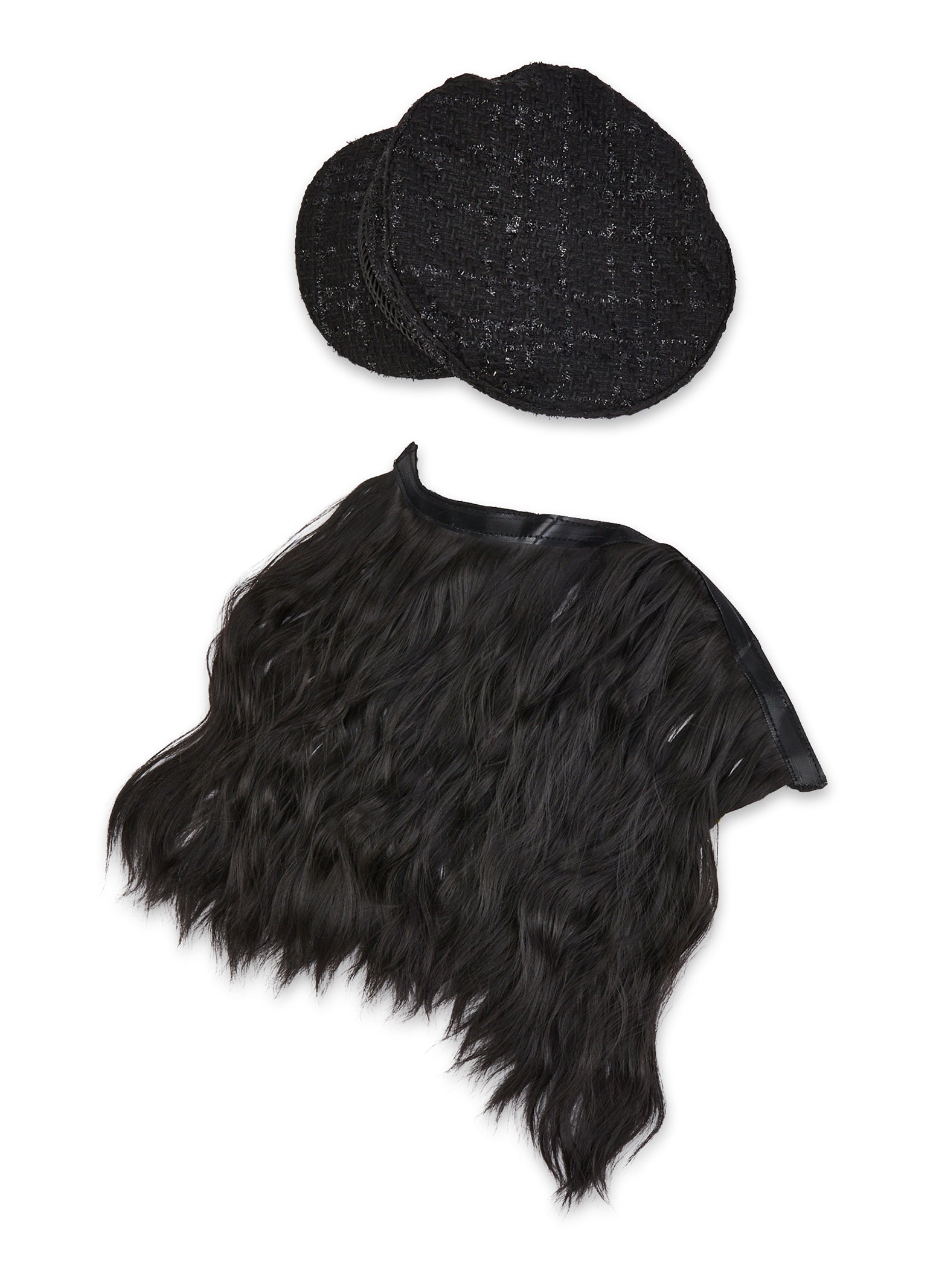 Faux Hair Tweed Cabbie Hat - Black