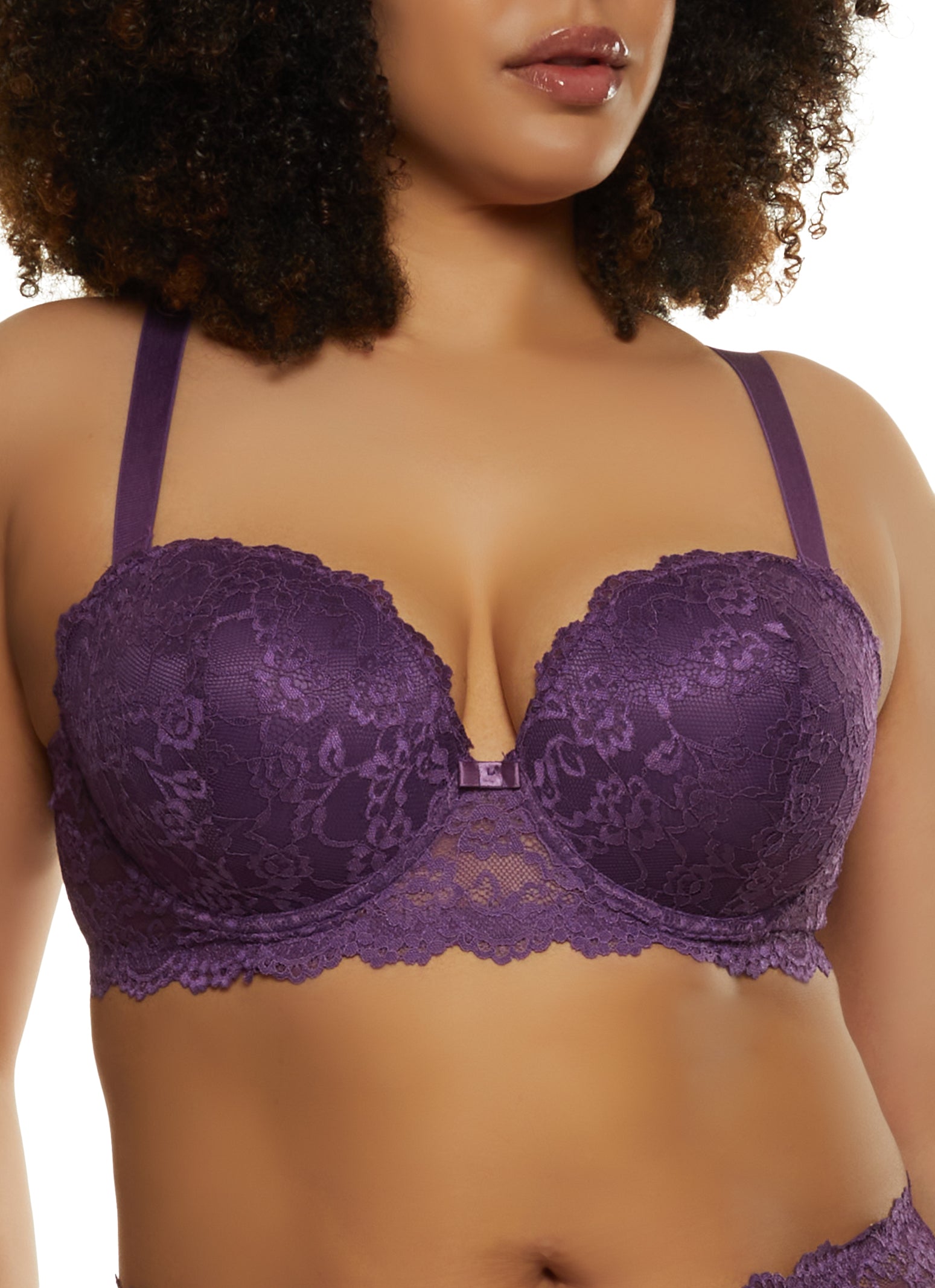 Plus Size Floral Scalloped Lace Balconette Bra | Converts to Strapless