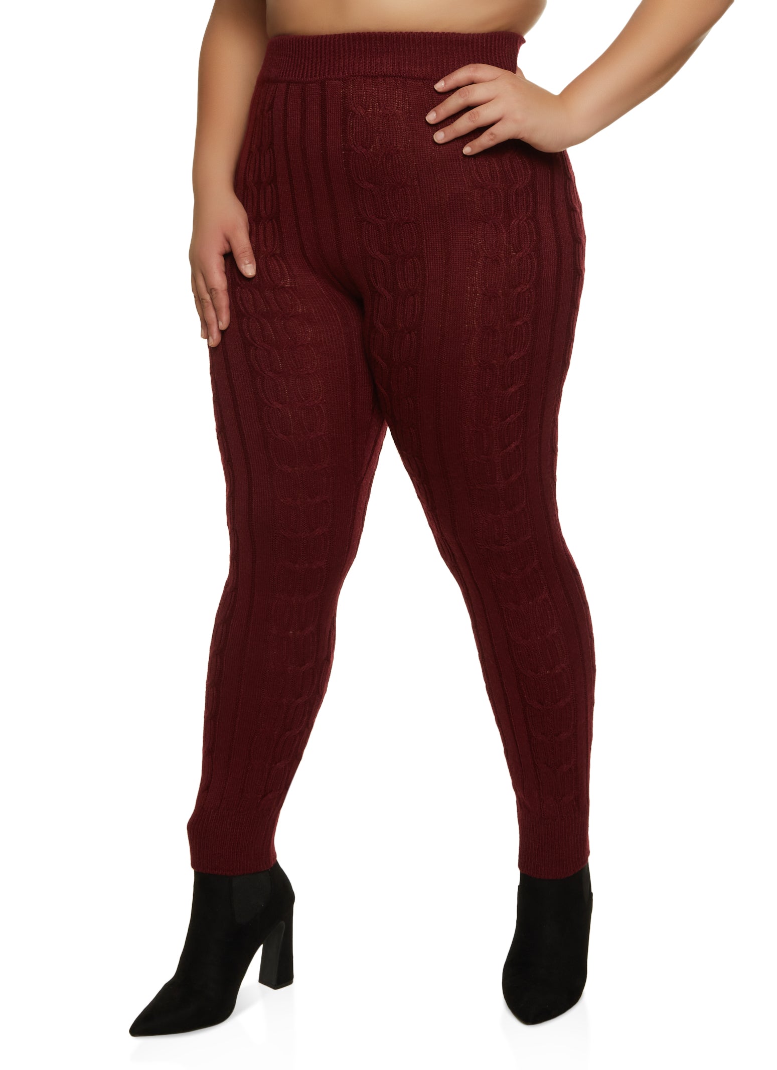 Rainbow Shops Womens Plus Size Cable Knit High Waisted Leggings