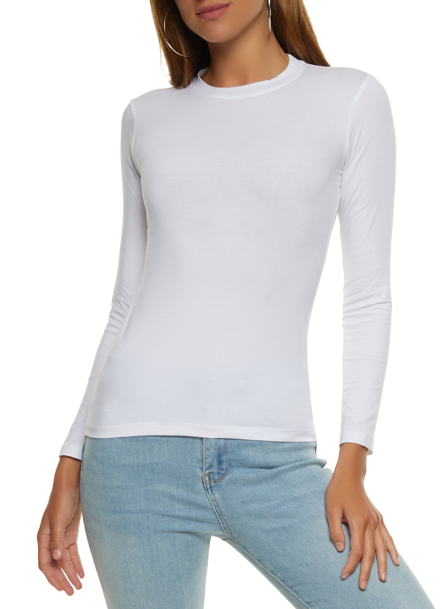 white long sleeve crew neck shirt