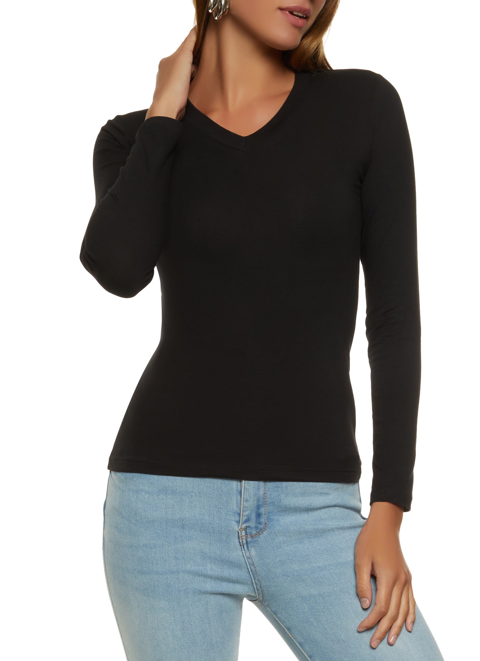 black v neck top long sleeve