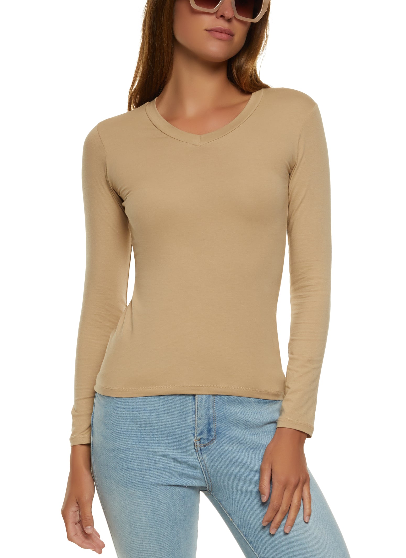 Basic Long Sleeve V Neck Top