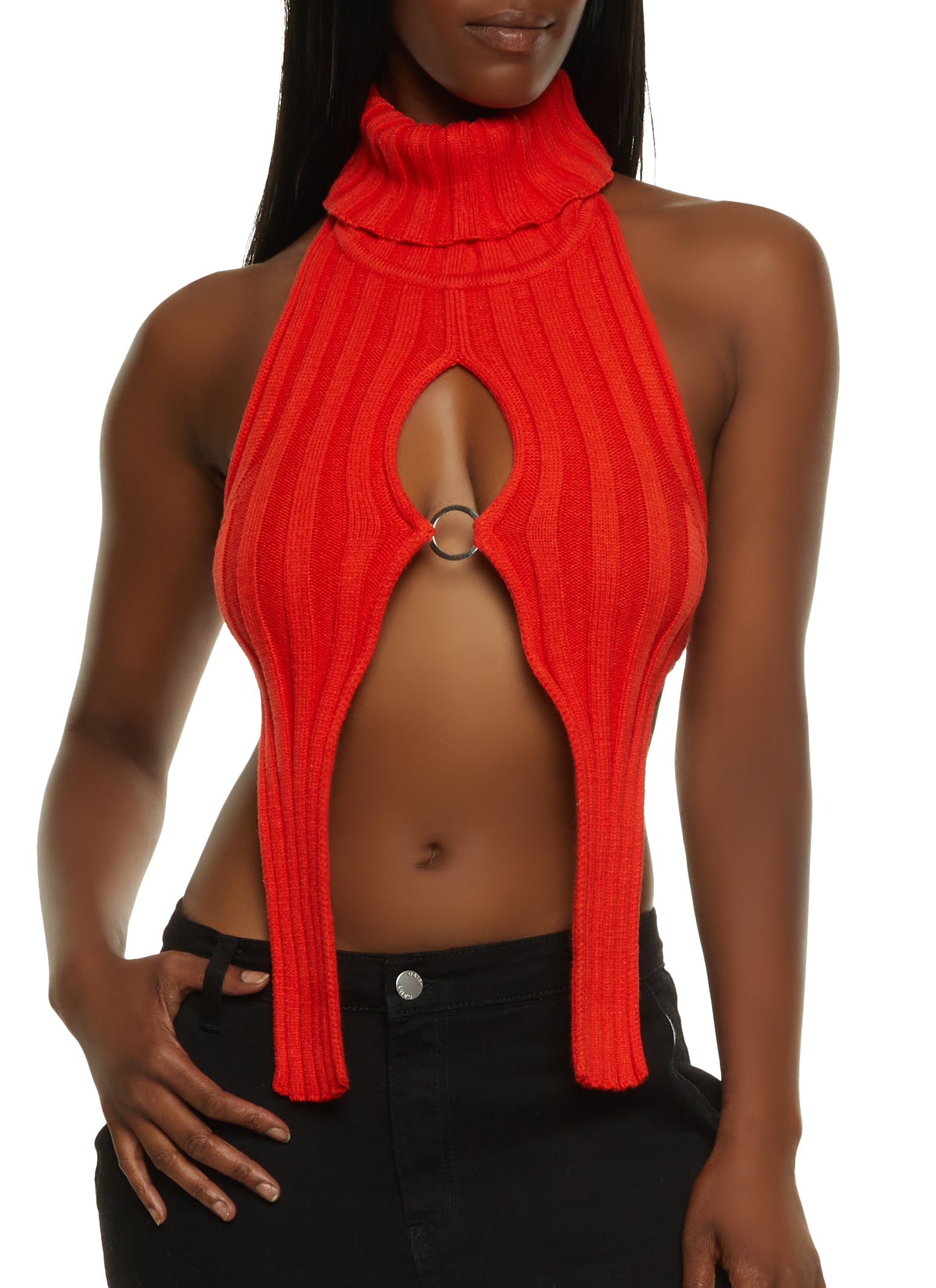Halara NWT Ribbed Knit Zip Front Cut Out Cropped Training Tank Top Red XS -  $18 New With Tags - From Haley