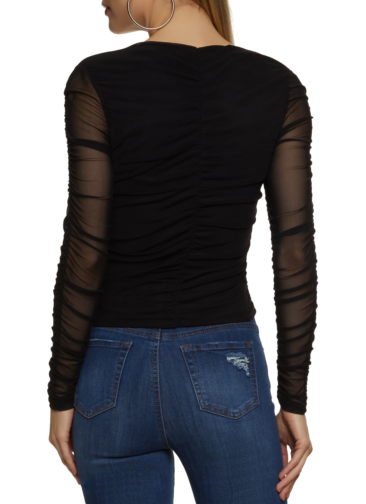 Mesh Ruched Long Sleeve Top 