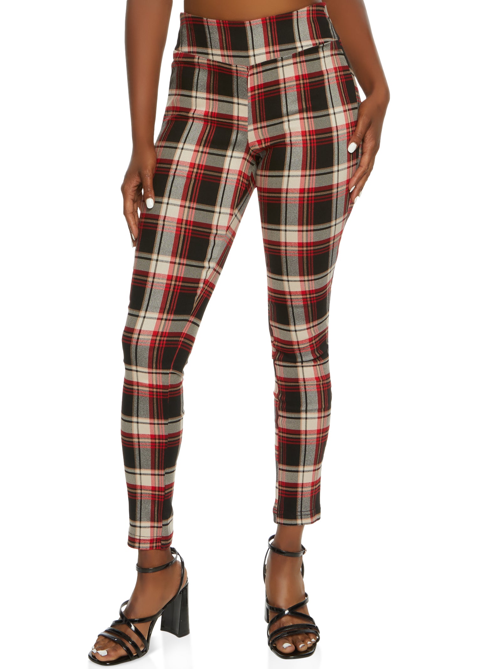 Brown Plaid Womens Leggings, Tartan Leggings, Plaid Stretch Pants