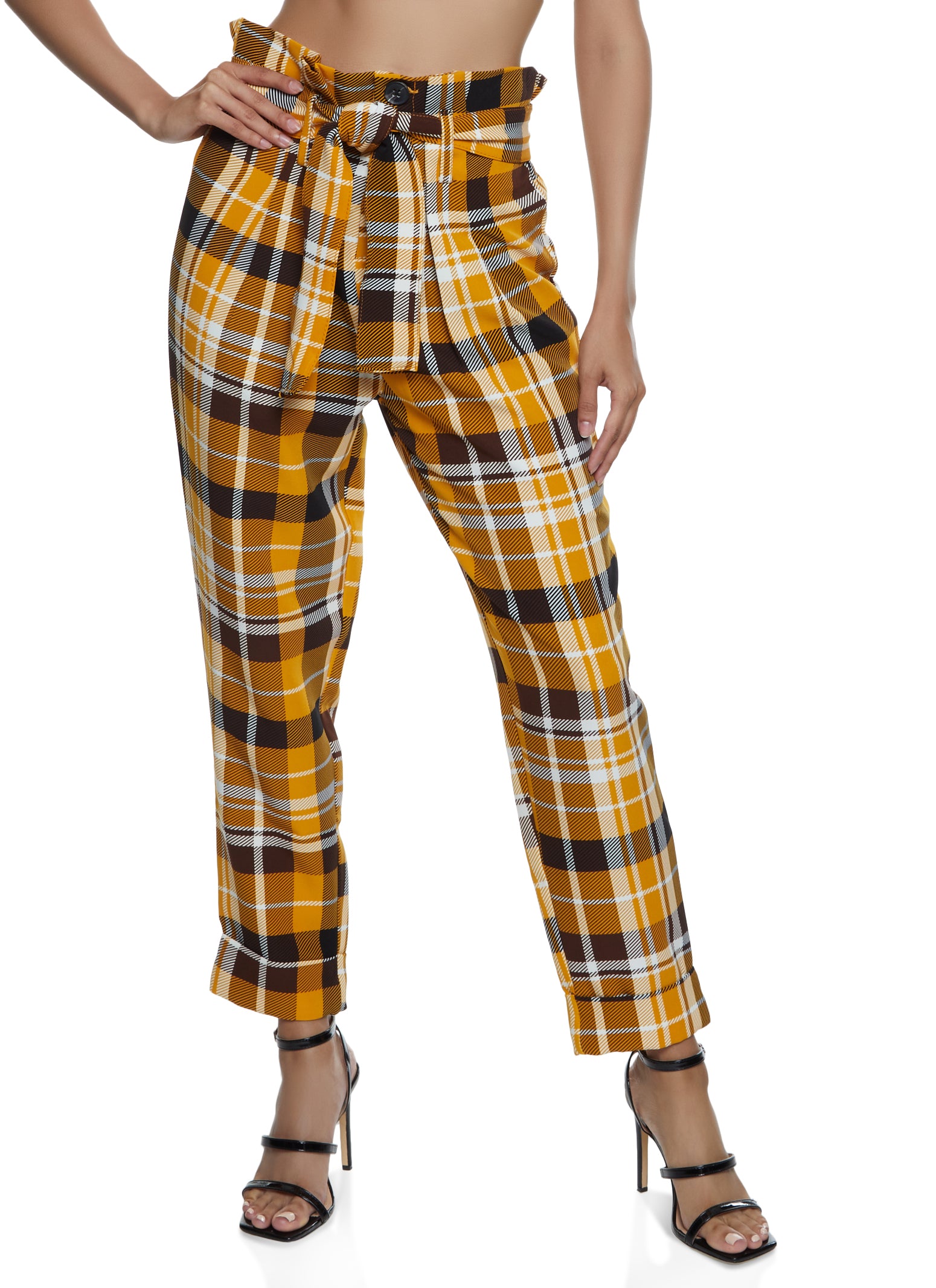 Yellow plaid dress store pants