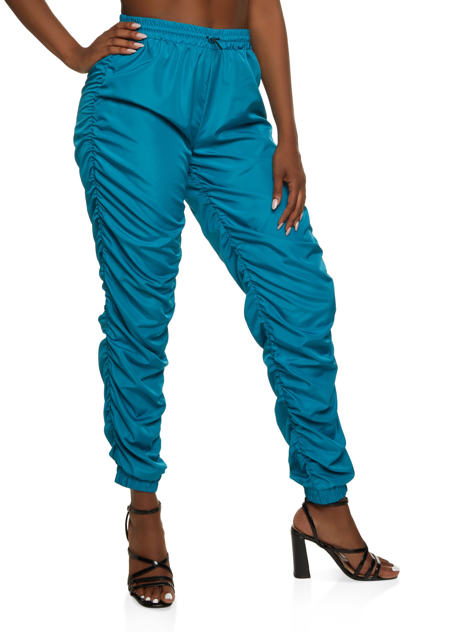 Nylon Ruched High Waist Joggers