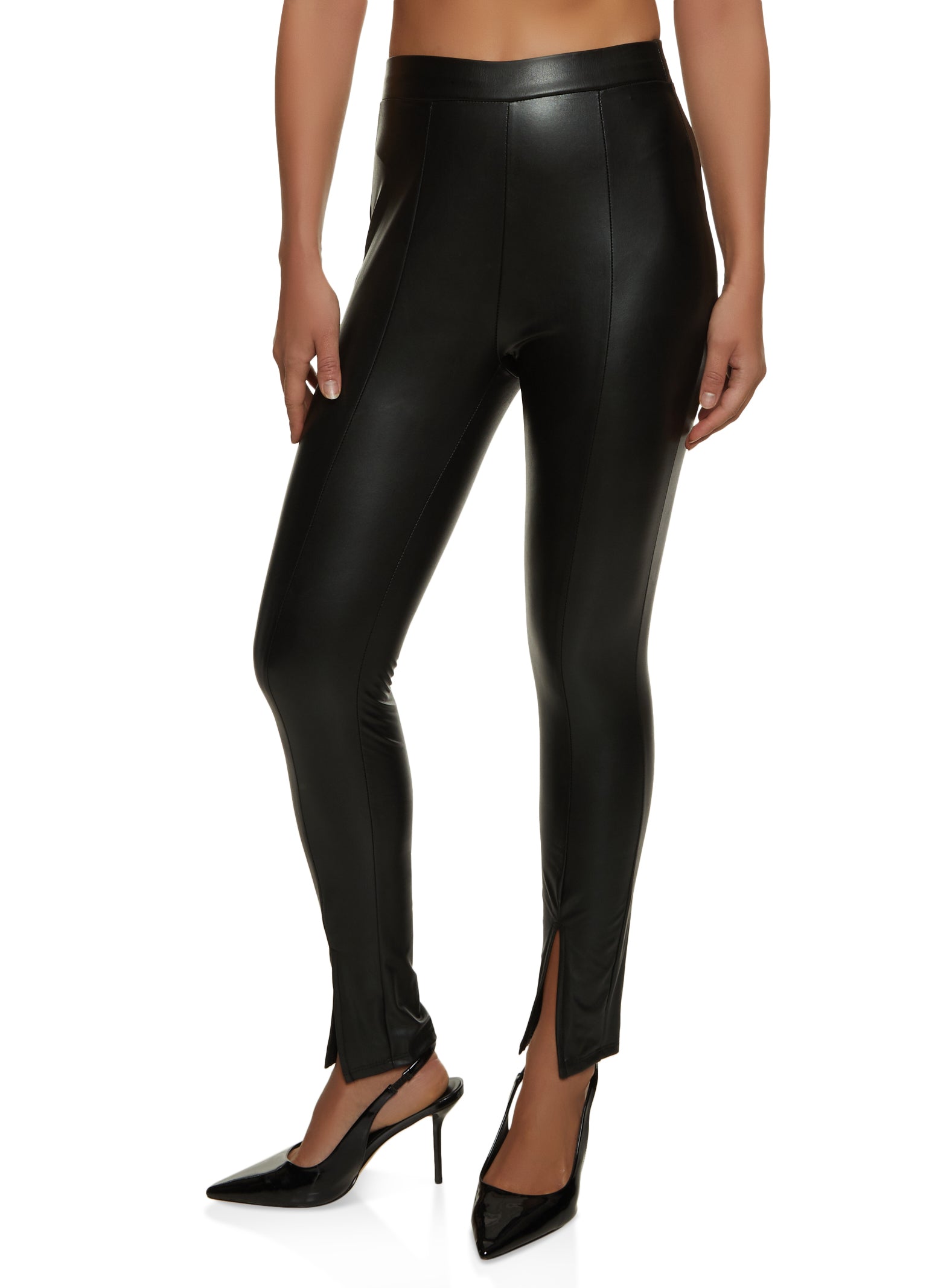 Stretchy Black Faux Leather Split Hem Pant – Marcy Boutique