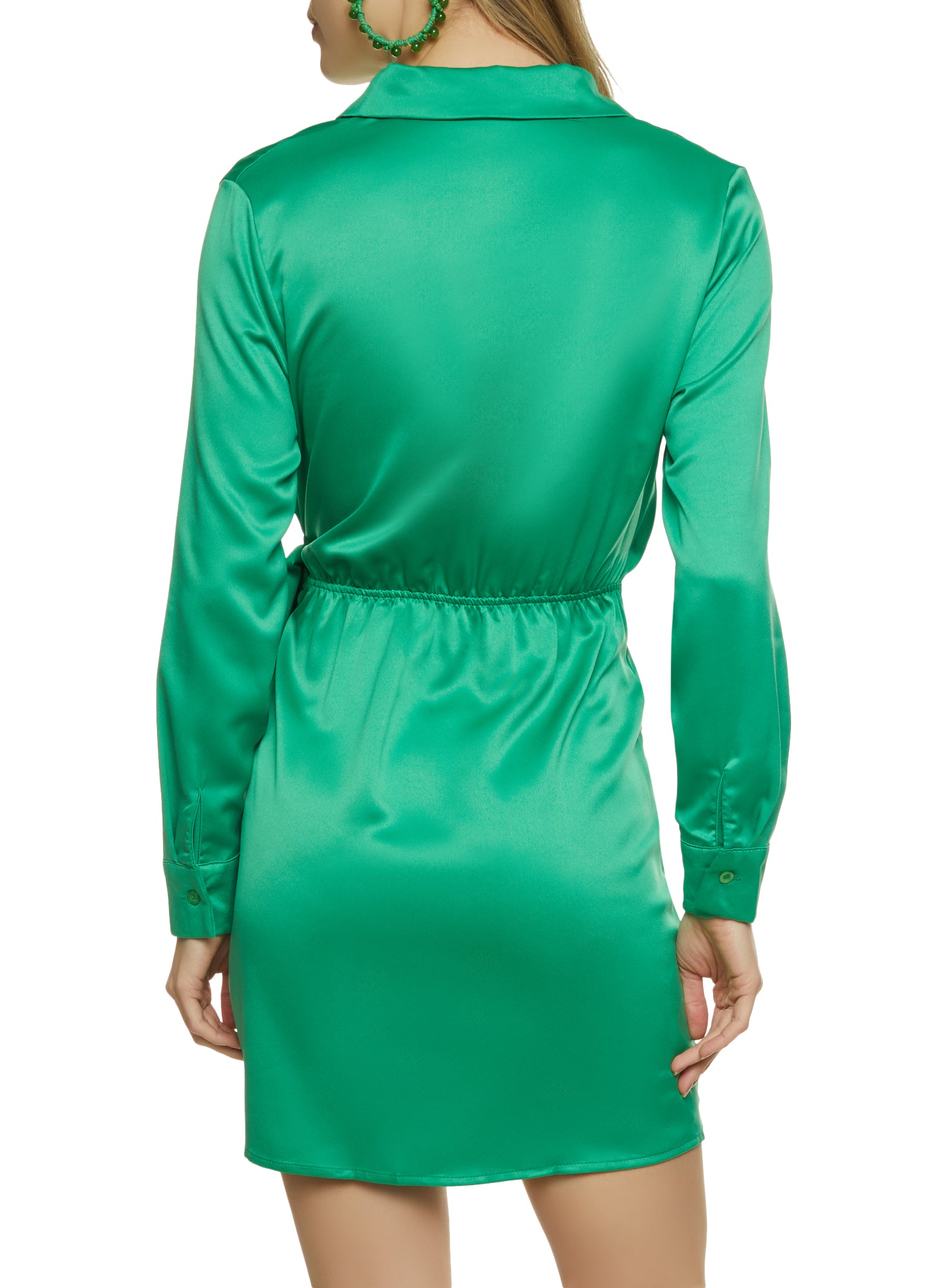 Satin Tie Side Long Sleeve Mini Wrap Dress