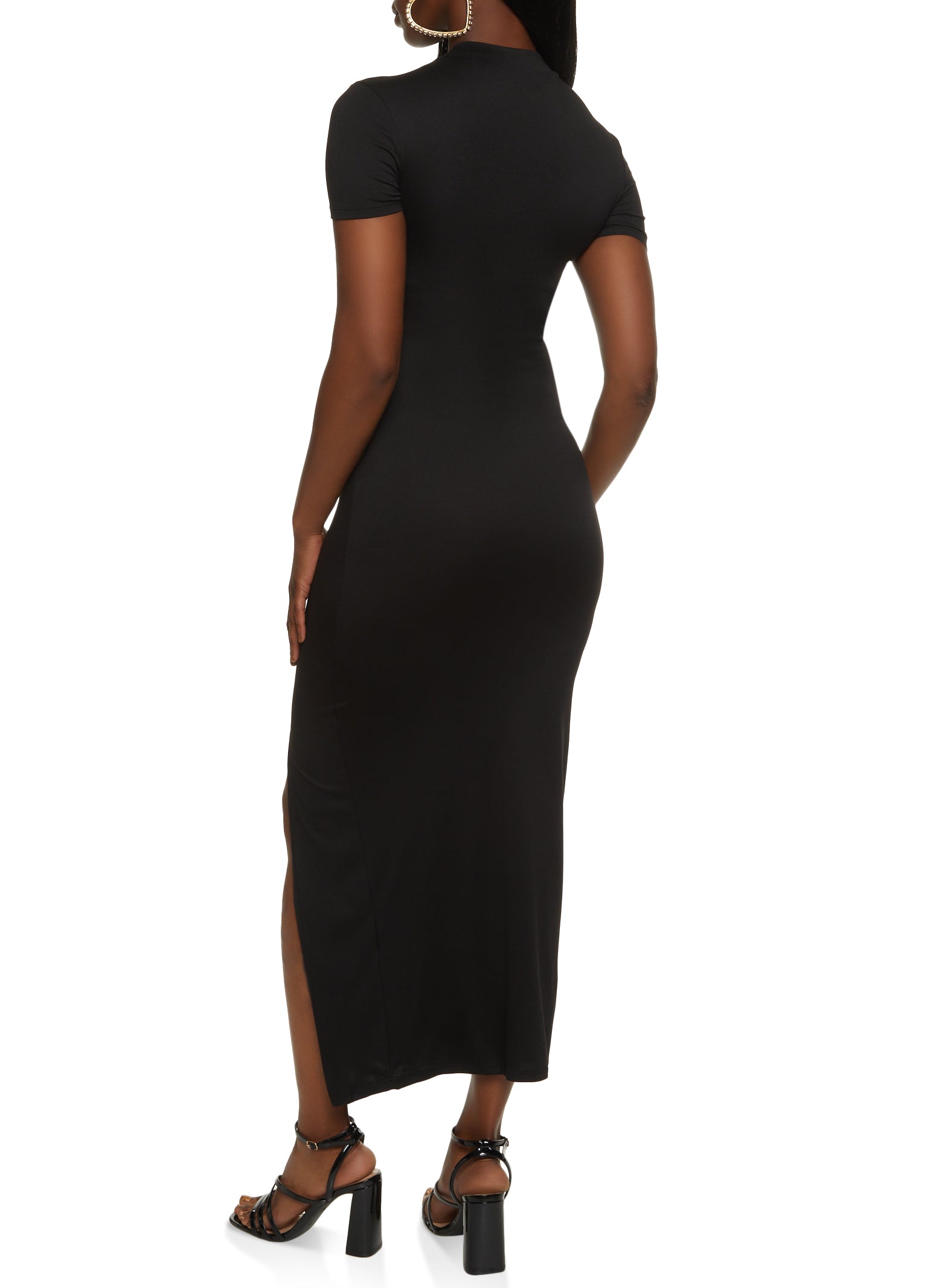 Mock Neck Front Slit Maxi Dress