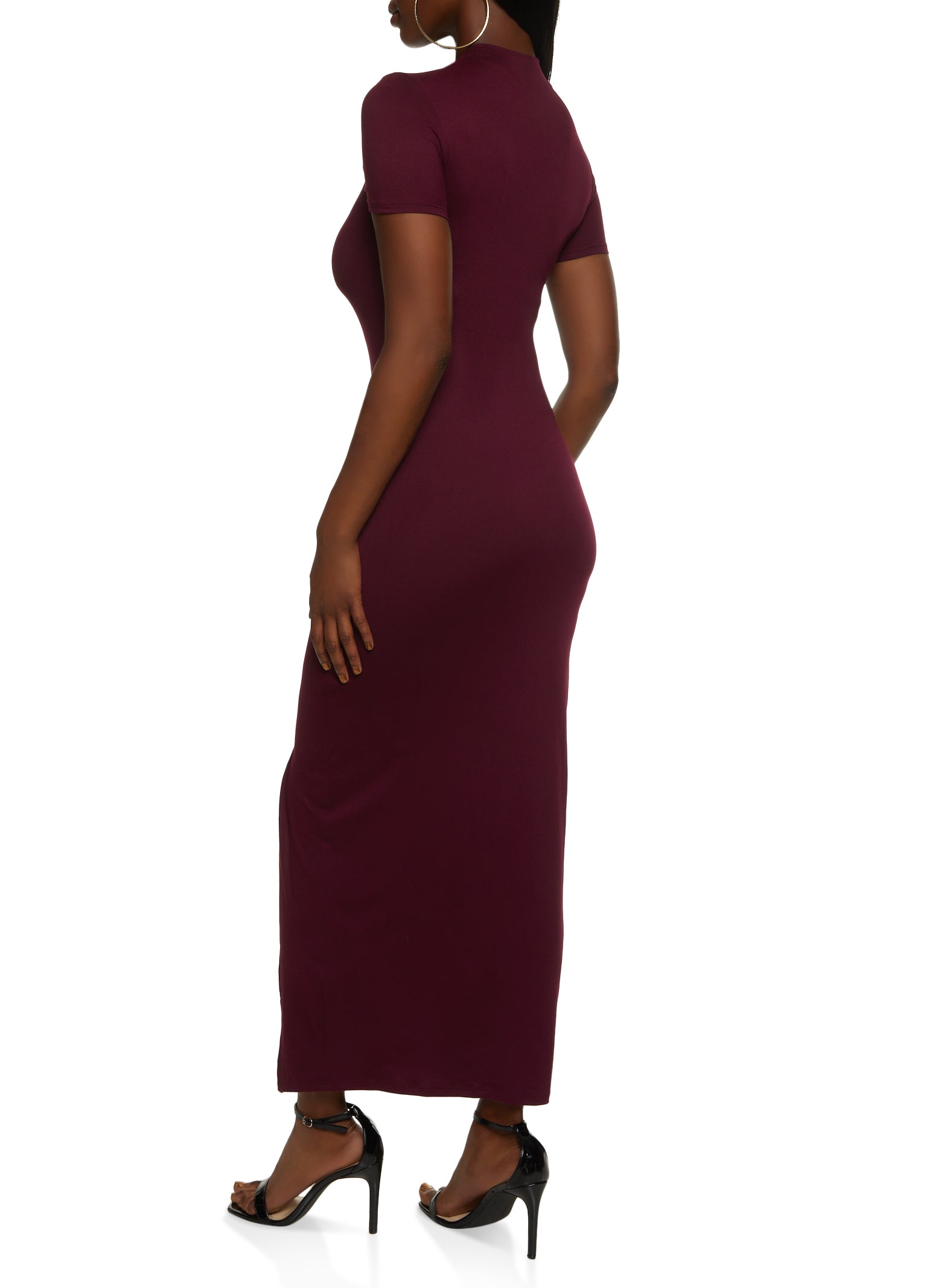 Mock Neck Front Slit Maxi Dress