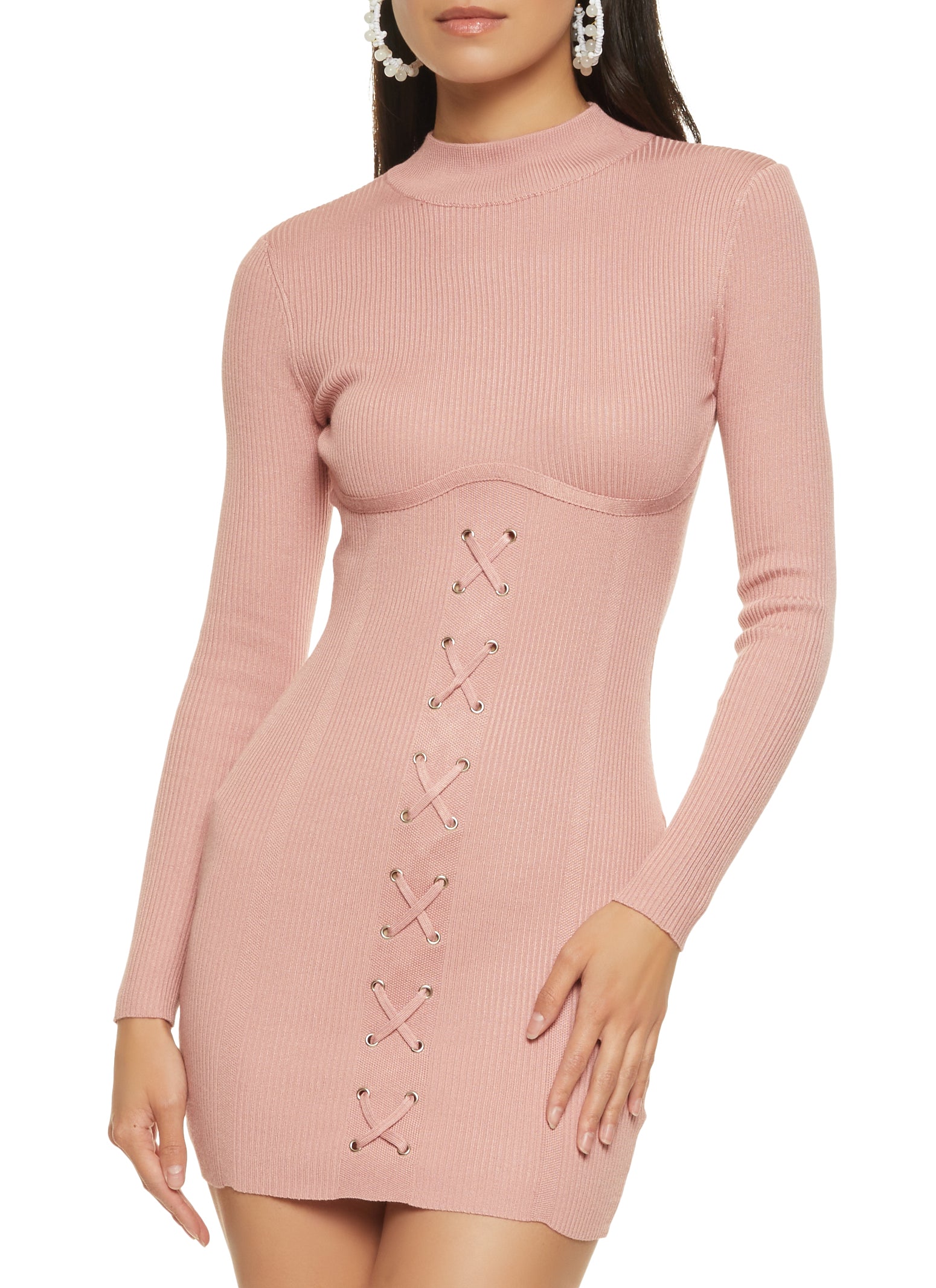 Mock Neck Sweater Mini Dress Pink