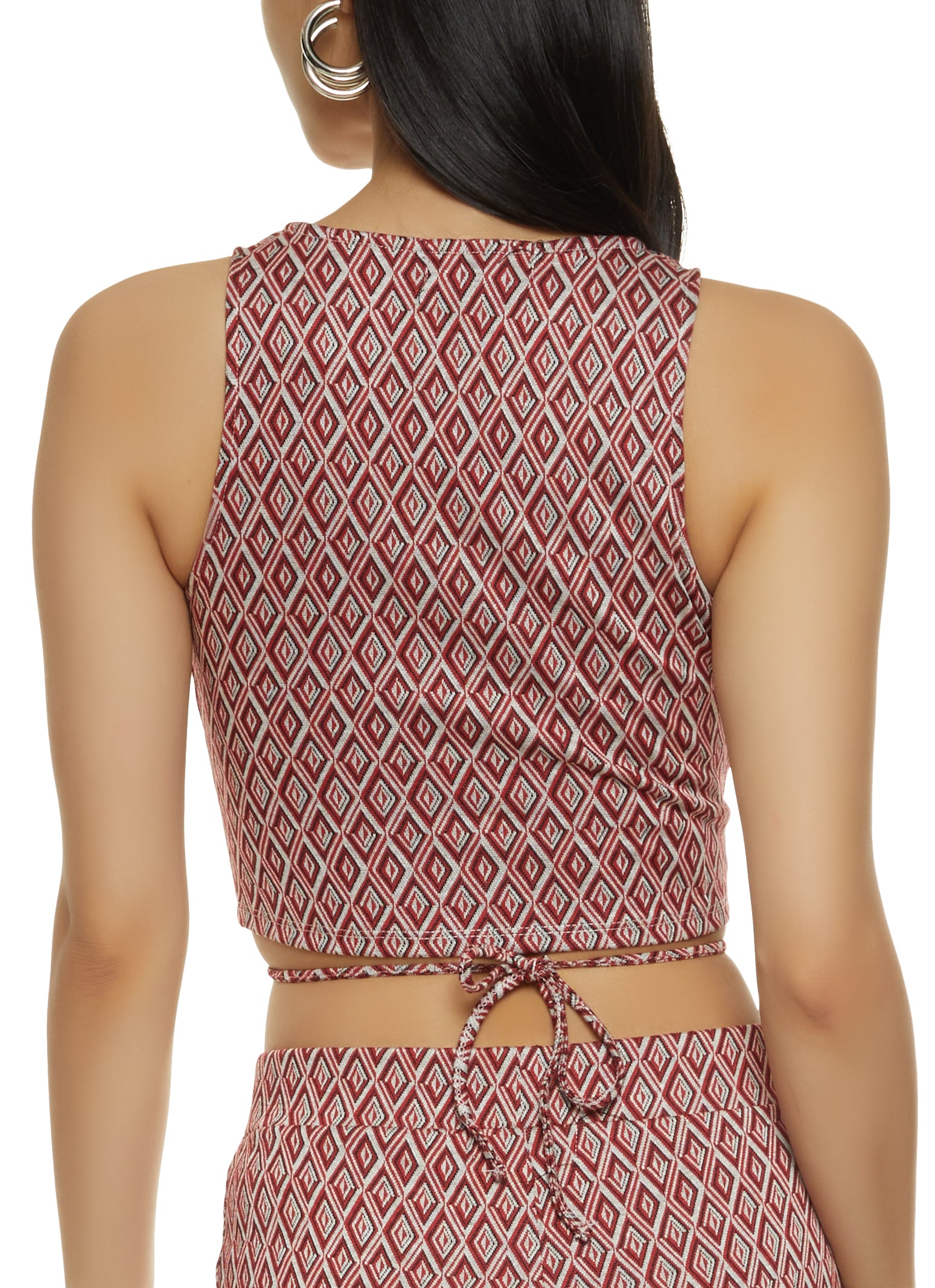 Geometric Lace Bustier Top - Red