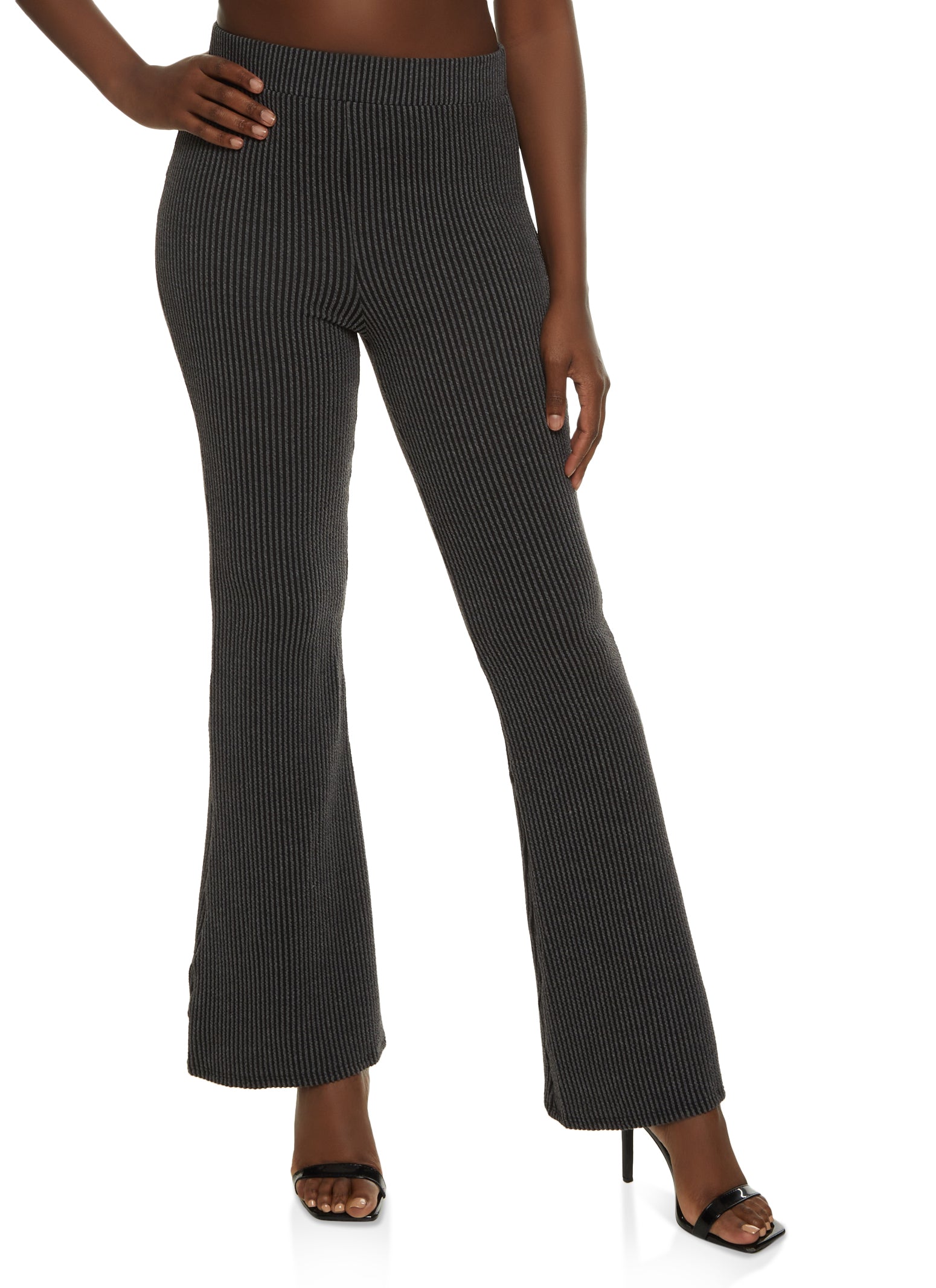 Topshop ribbed flare pants in gray