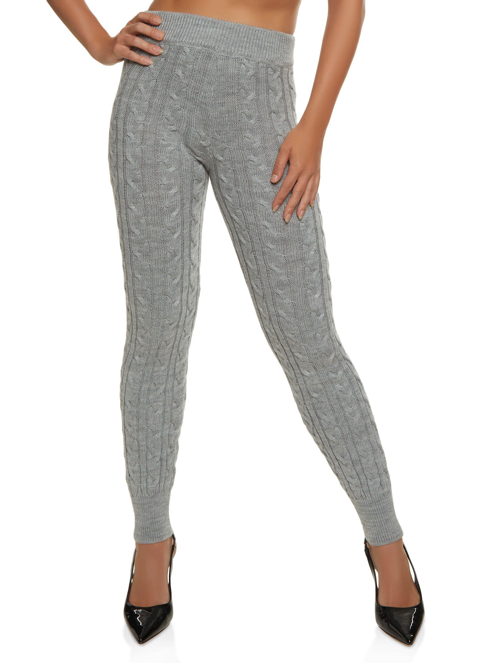 Shop Full Length Cable Knit Sweater Leggings with Elasticated Waistband  Online