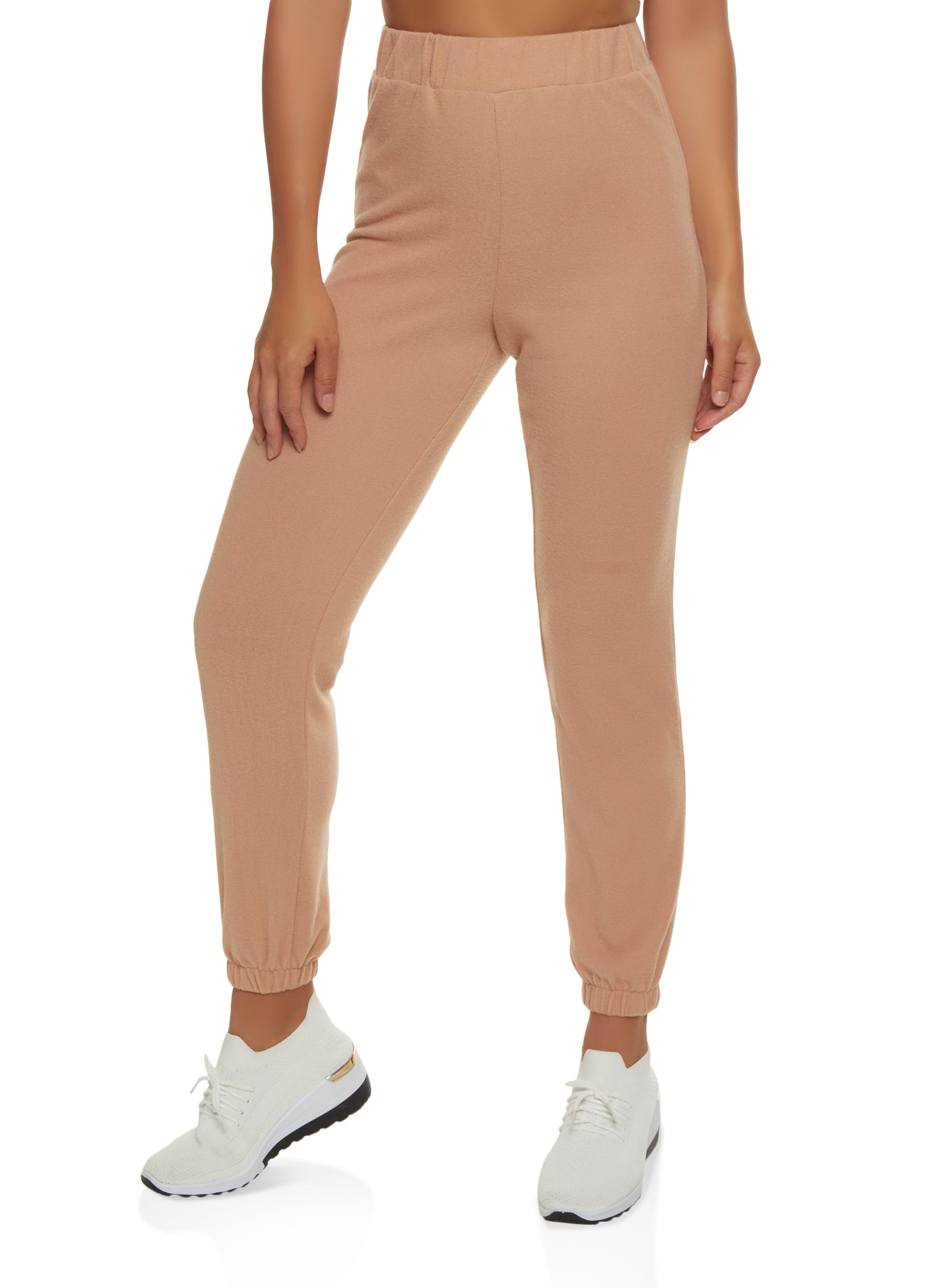 Solid High Waist Sweatpants - Tan