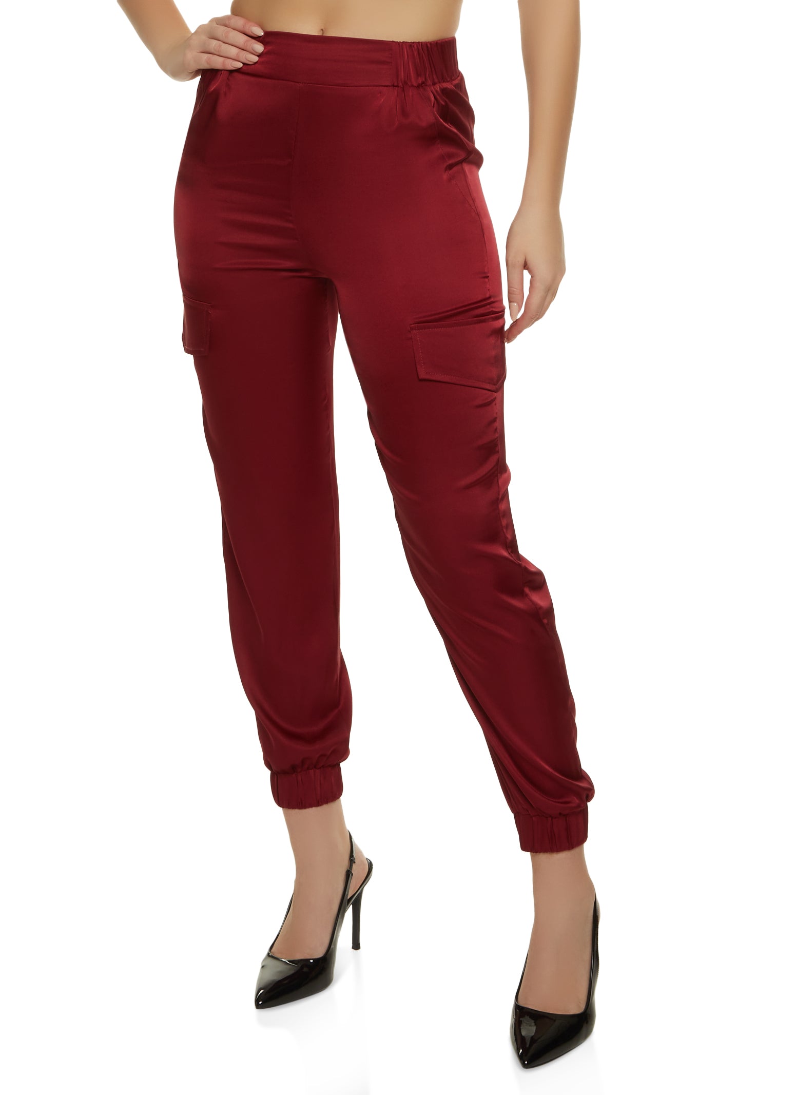 Red best sale satin joggers