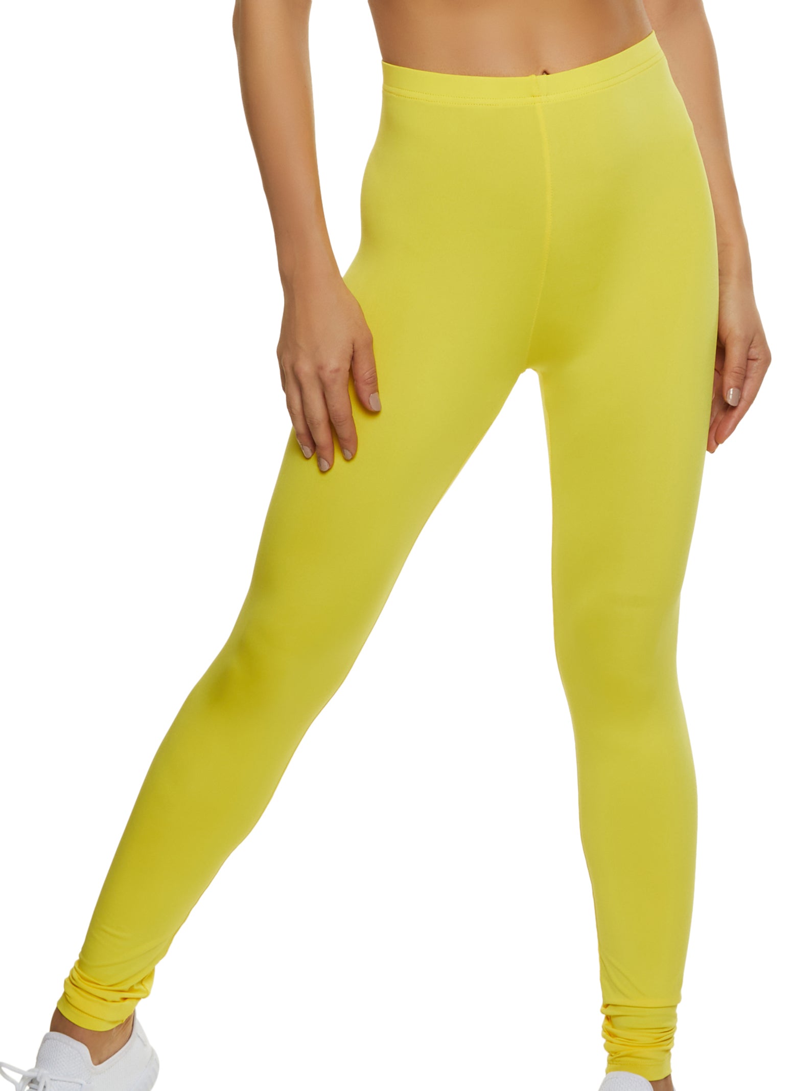 Solid Color Lycra Leggings in Light Yellow : BNJ820