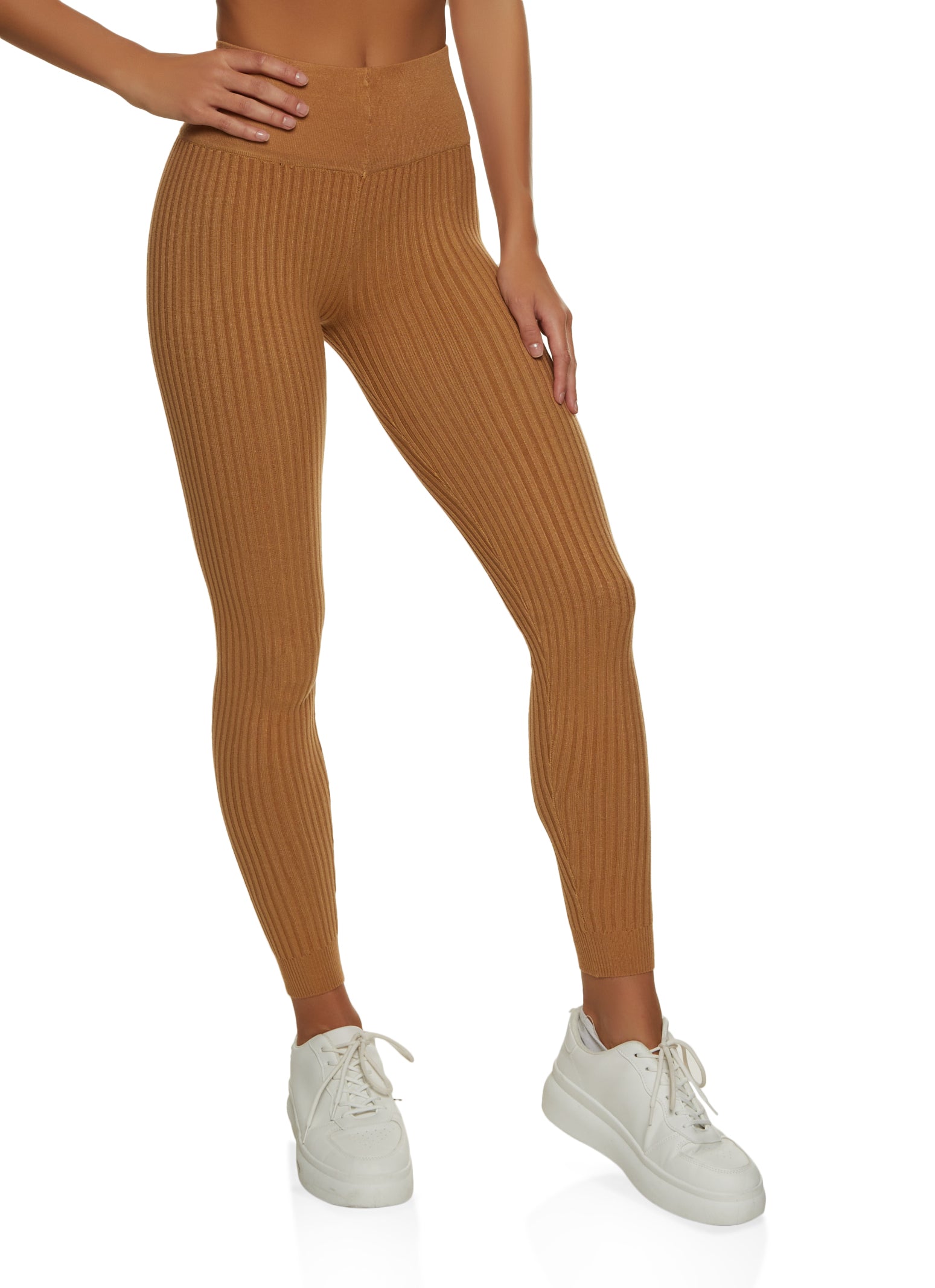 Tall Camel Snatched Ribbed High Waisted Leggings