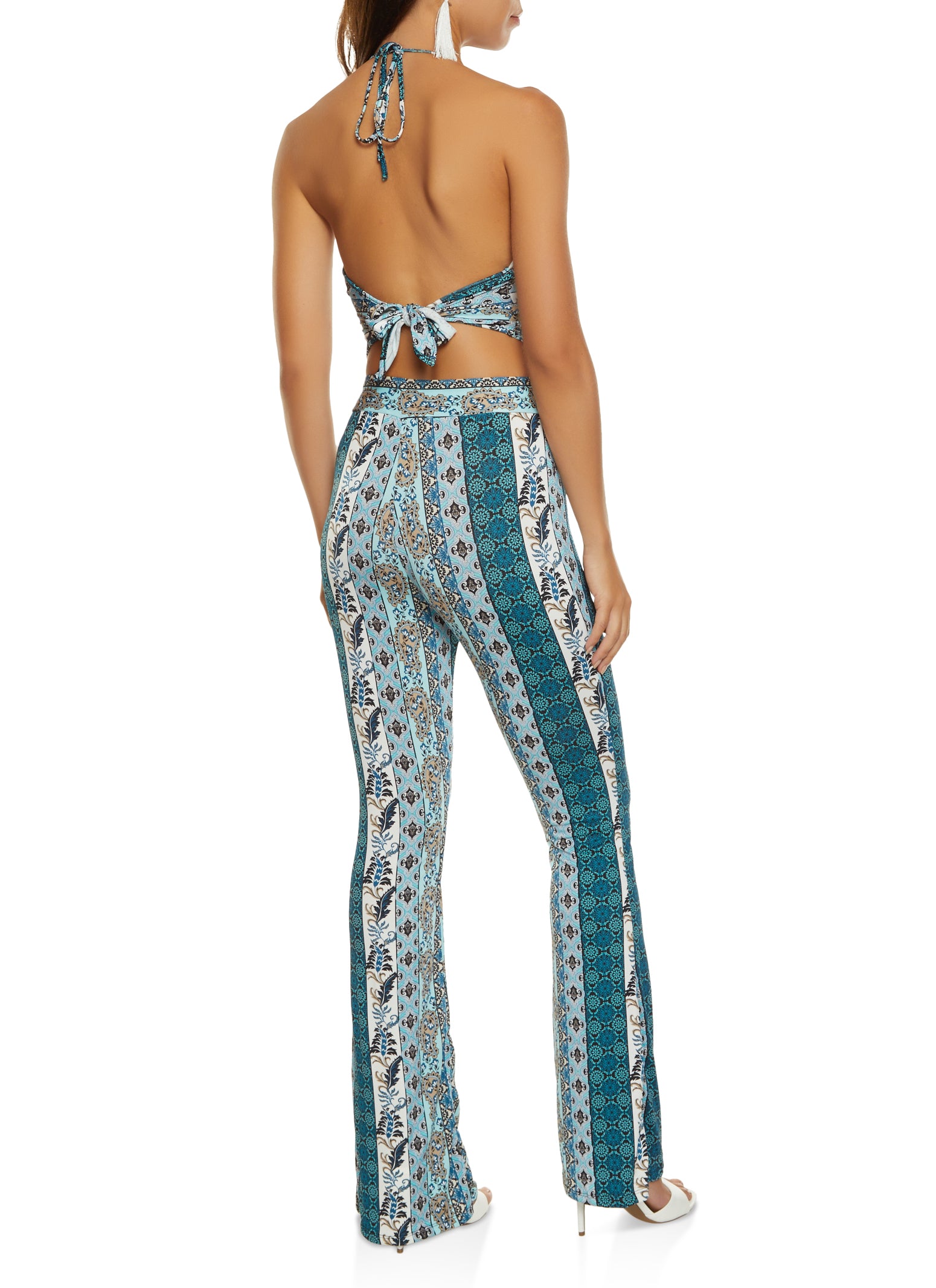 Boho Print Hanky Hem Halter Top and Pants