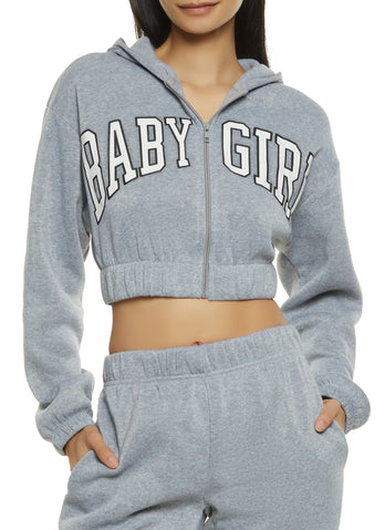 Baby Girl Varsity Graphic Cropped Hoodie - Heather