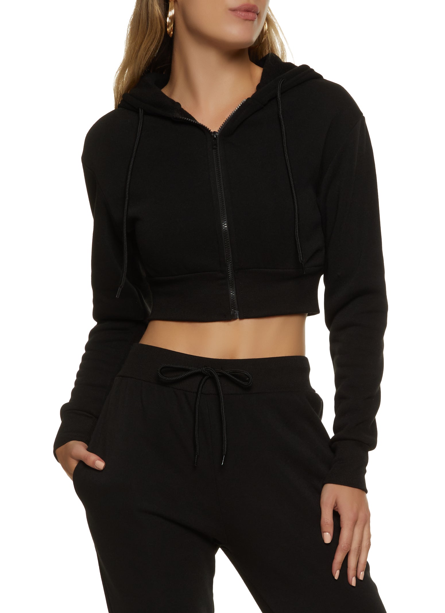 Fleece Zip Up Cropped Hoodie