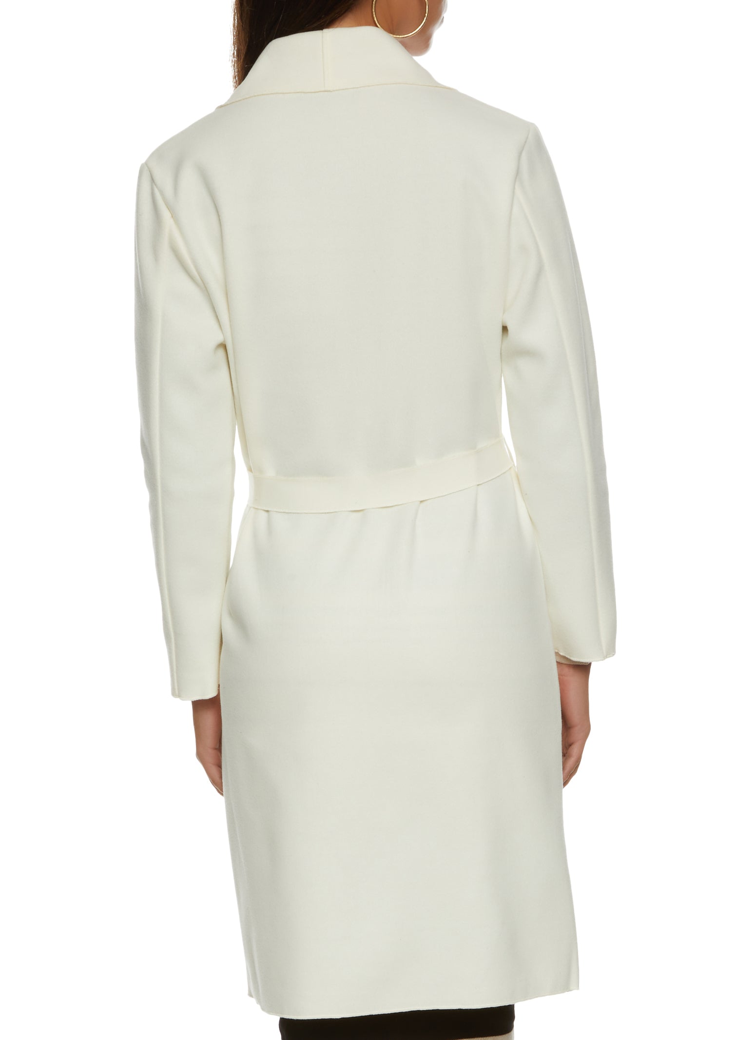 Draped Shawl Collar Wrap Coat - Ivory