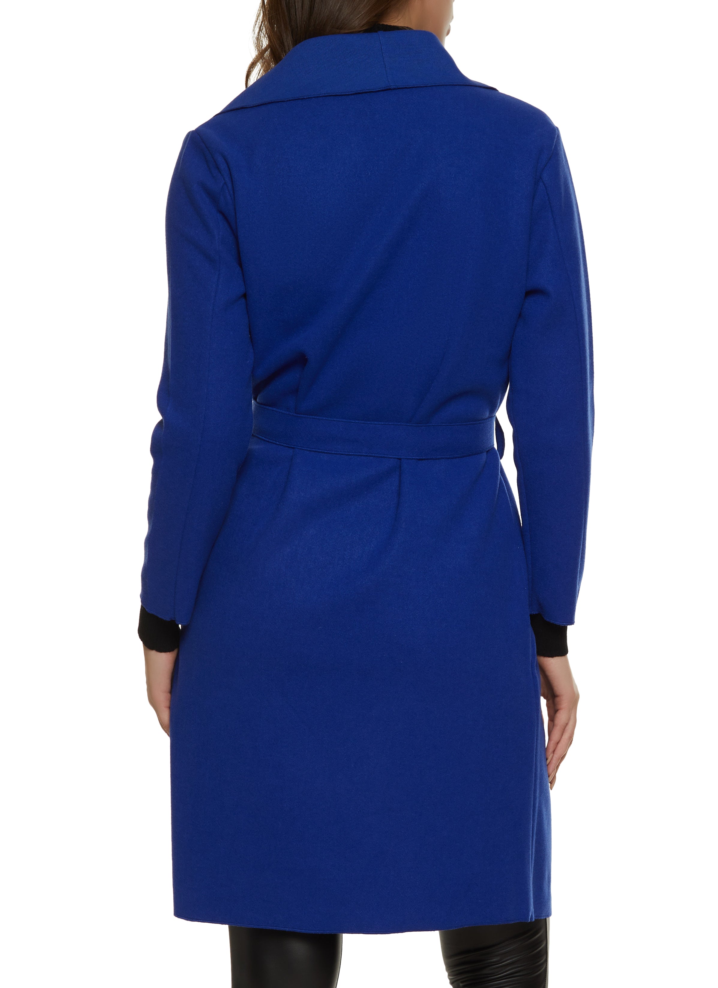 Draped Shawl Collar Wrap Coat - Royal Blue