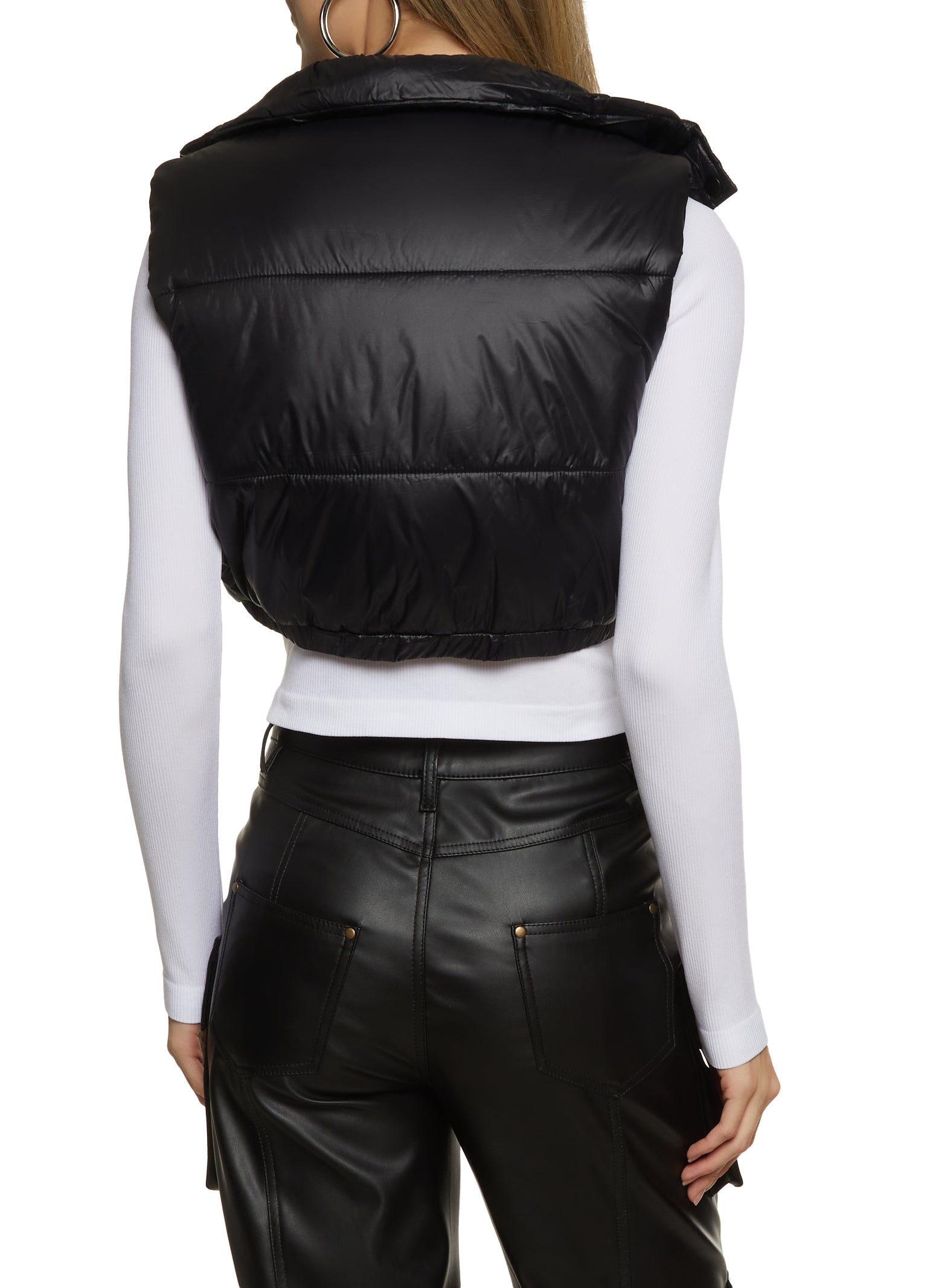 Cropped Puffer Vest - Black