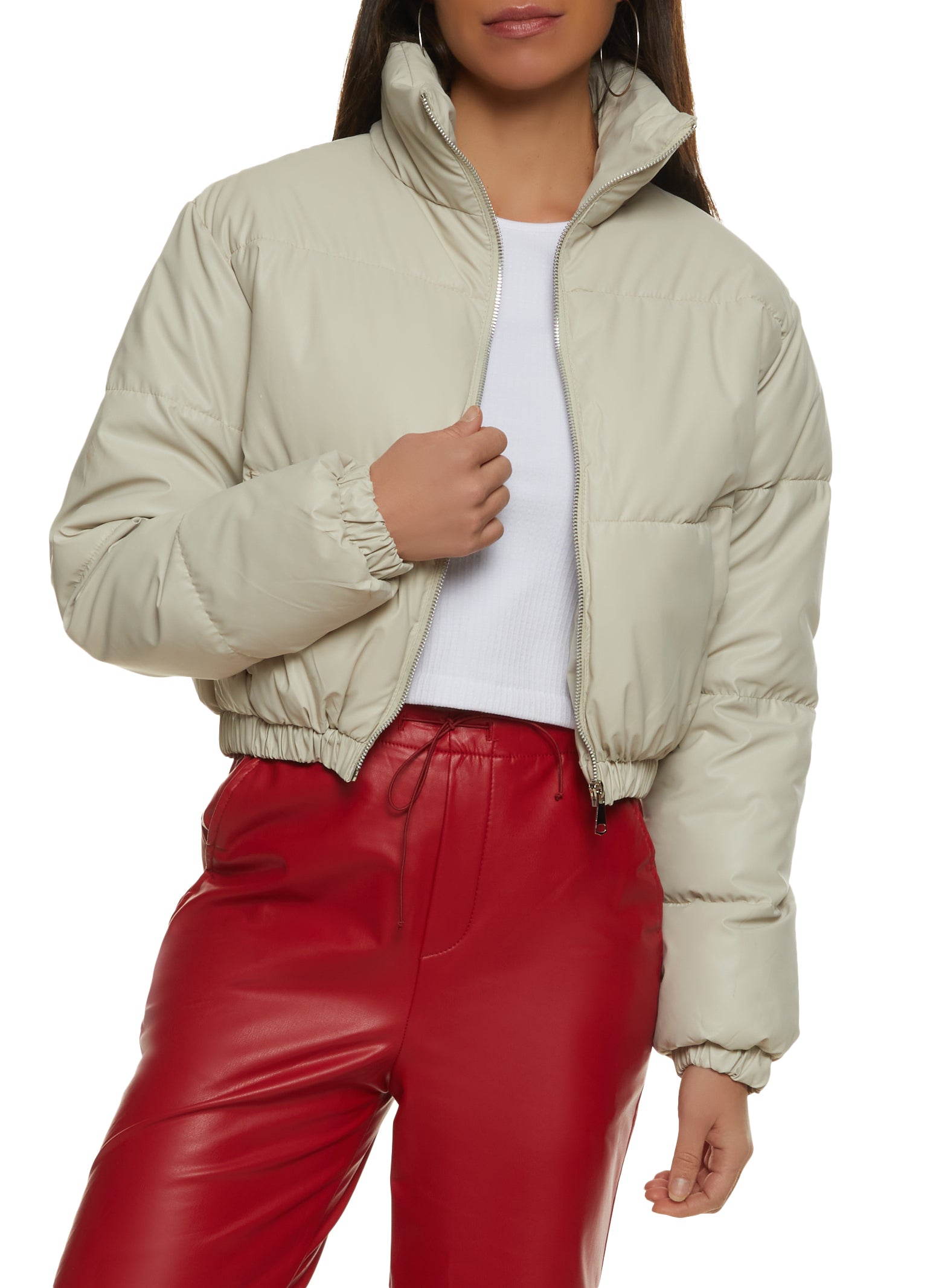 Beige Daisy Women's Leather Jacket