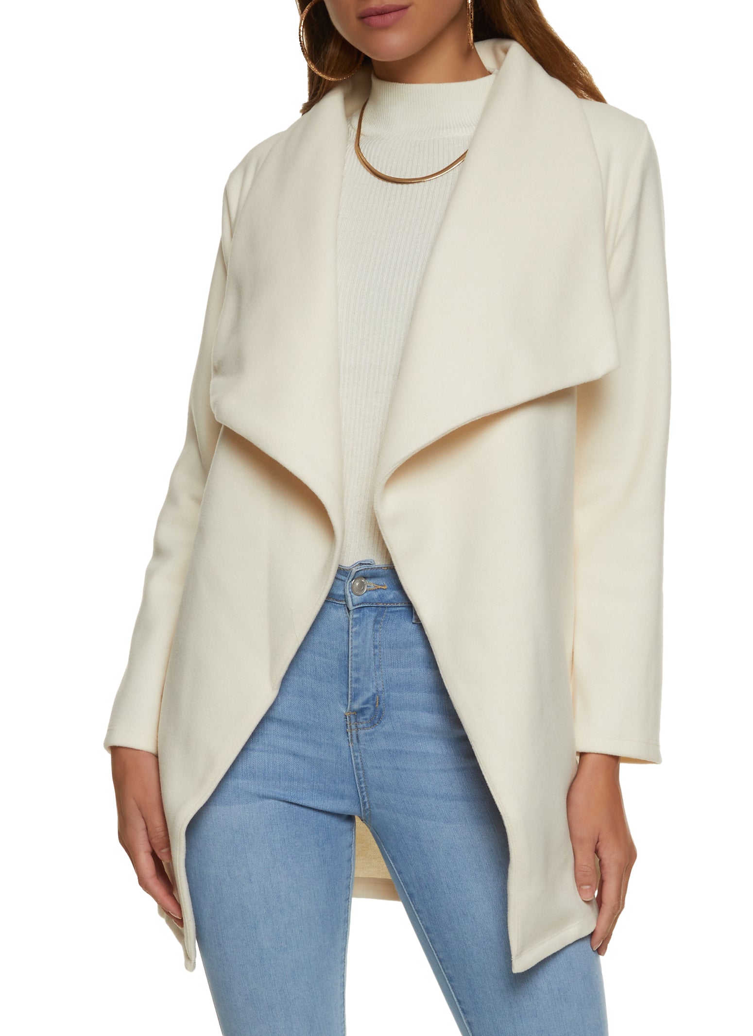 Belted Shawl Collar Wrap Coat - Ivory