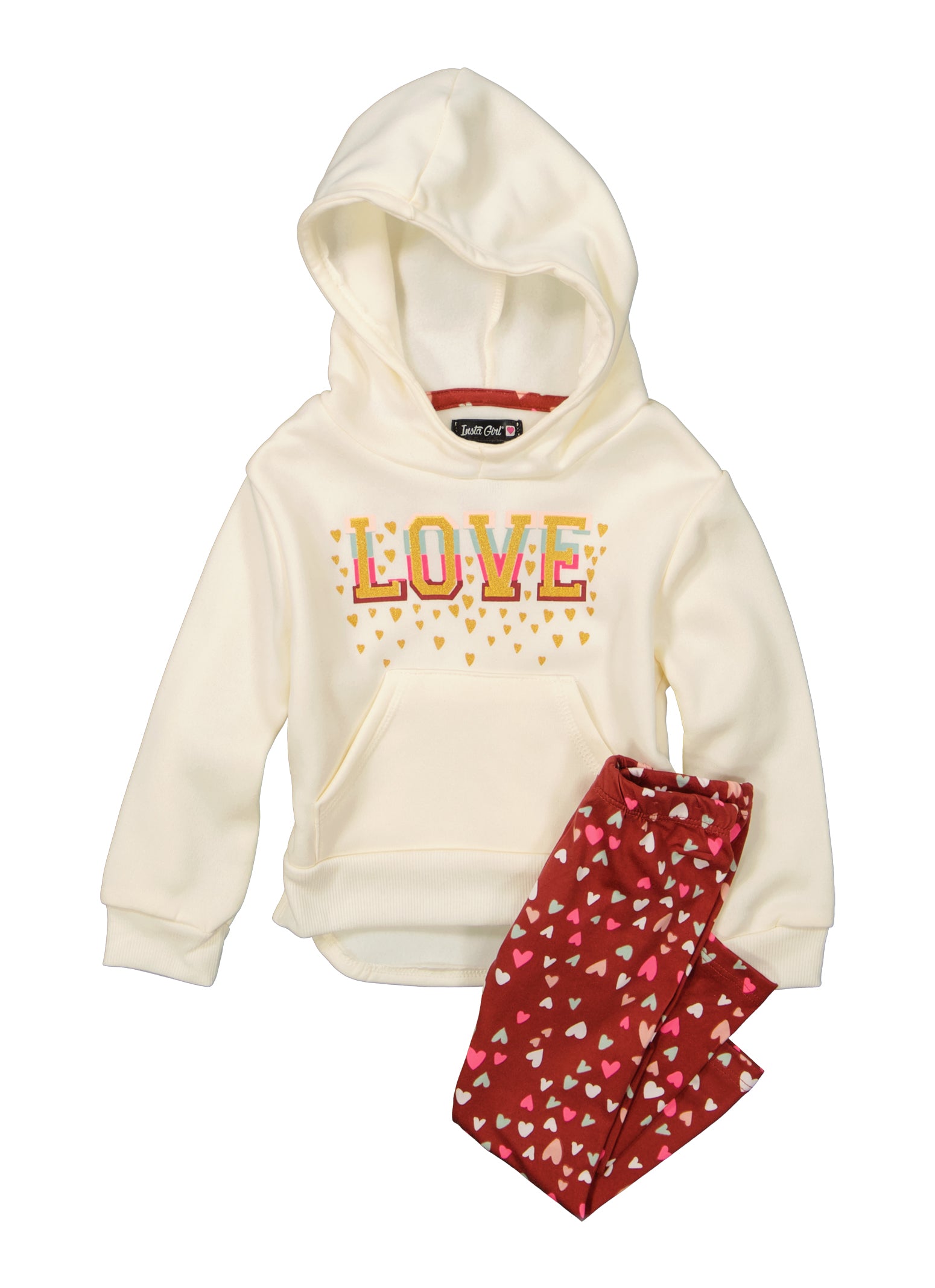 Toddler Girls Love Graphic Hoodie and Printed Joggers Ivory