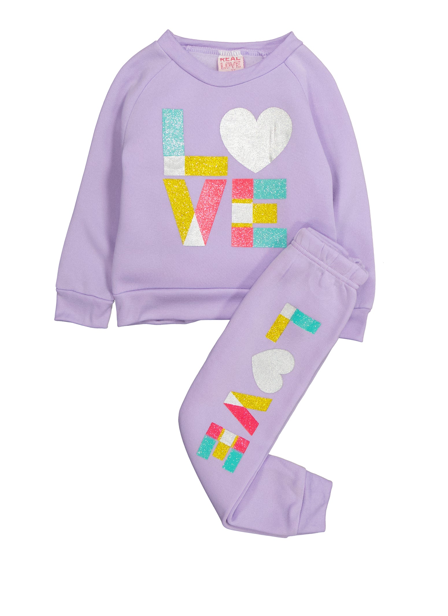 Real Love Girls' 2-Piece Heart Joggers Set Outfit