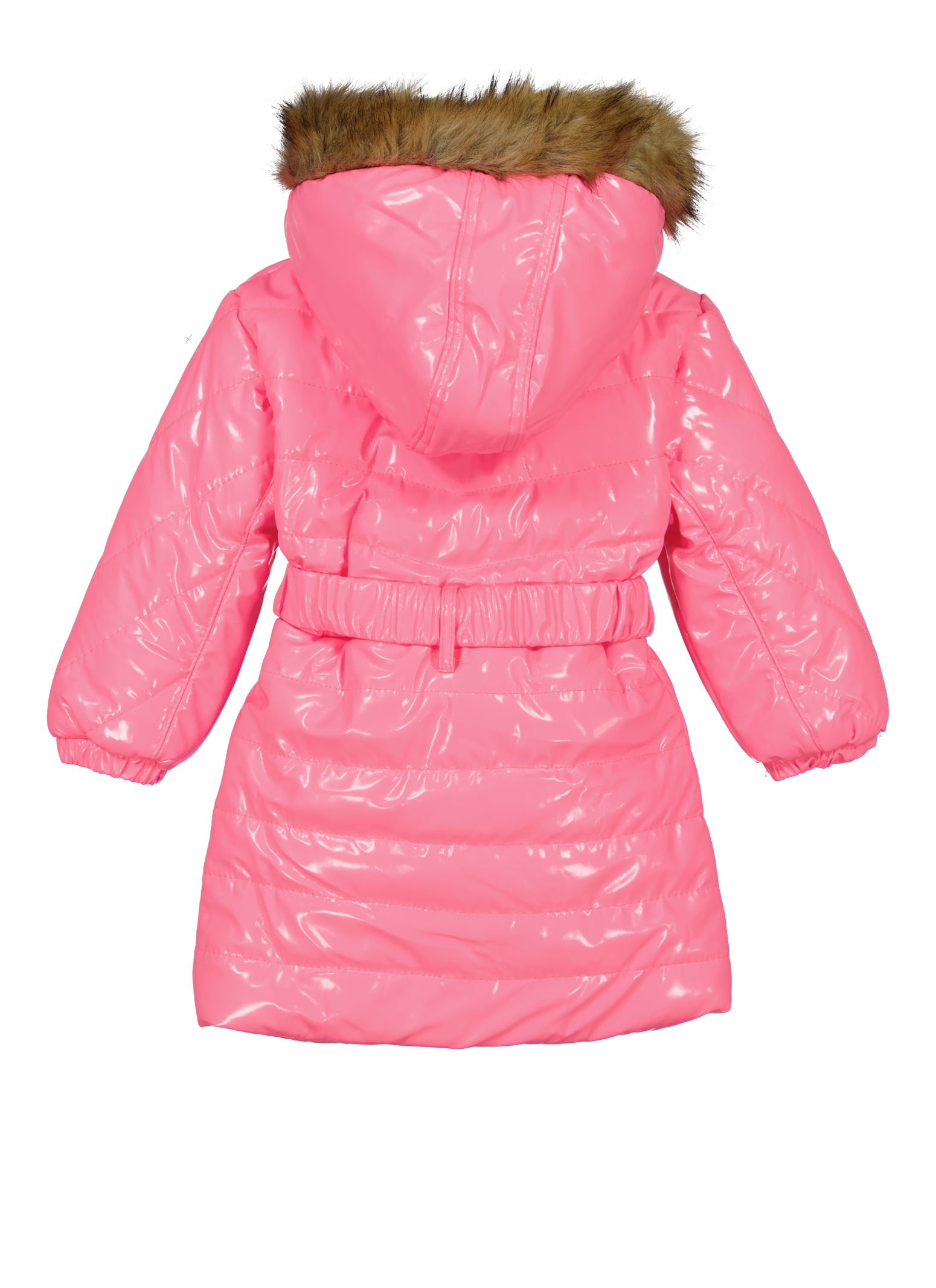 Toddler Girls Faux Patent Leather Long Puffer Jacket