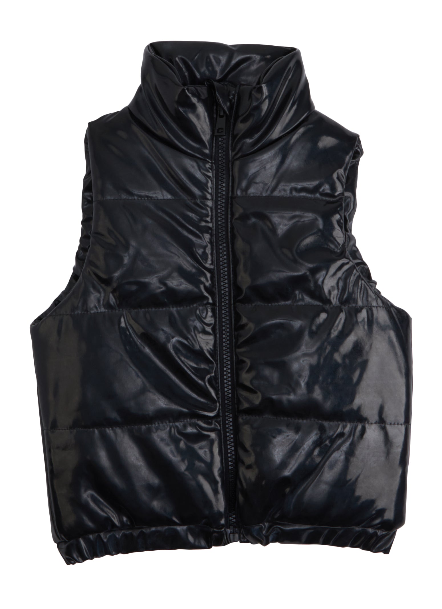 FAUX LEATHER PUFFER VEST - Black