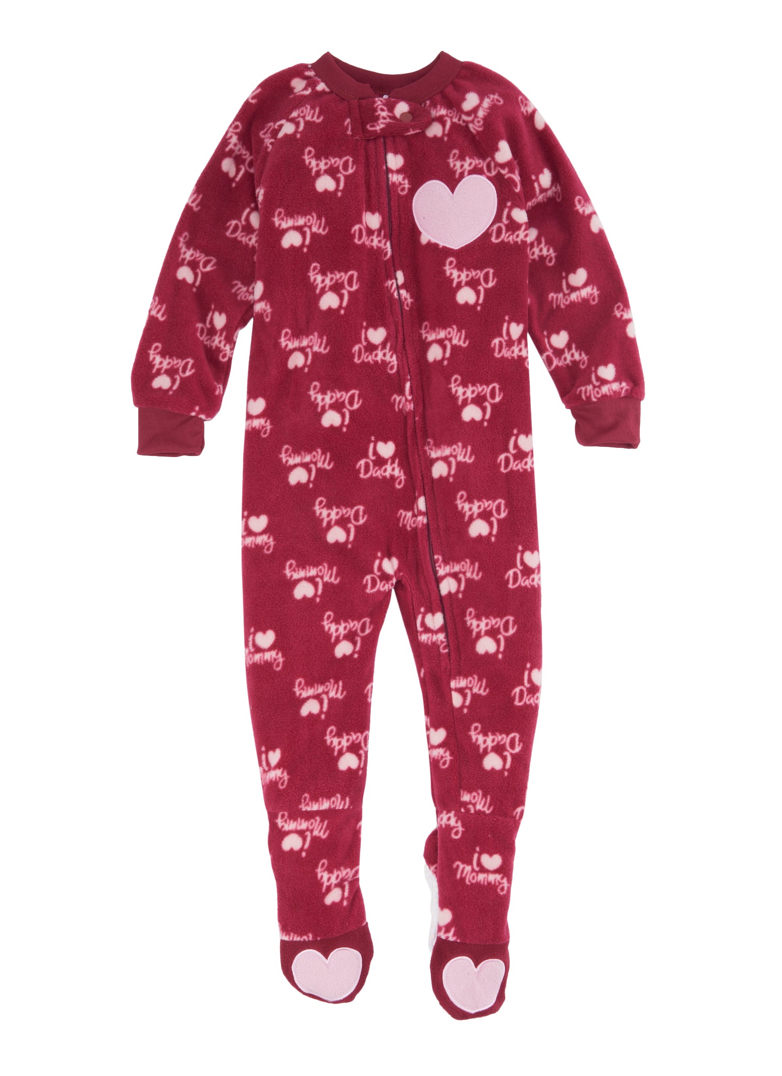 Toddler Girls I Heart Daddy Print Footed Pajamas - Burgundy