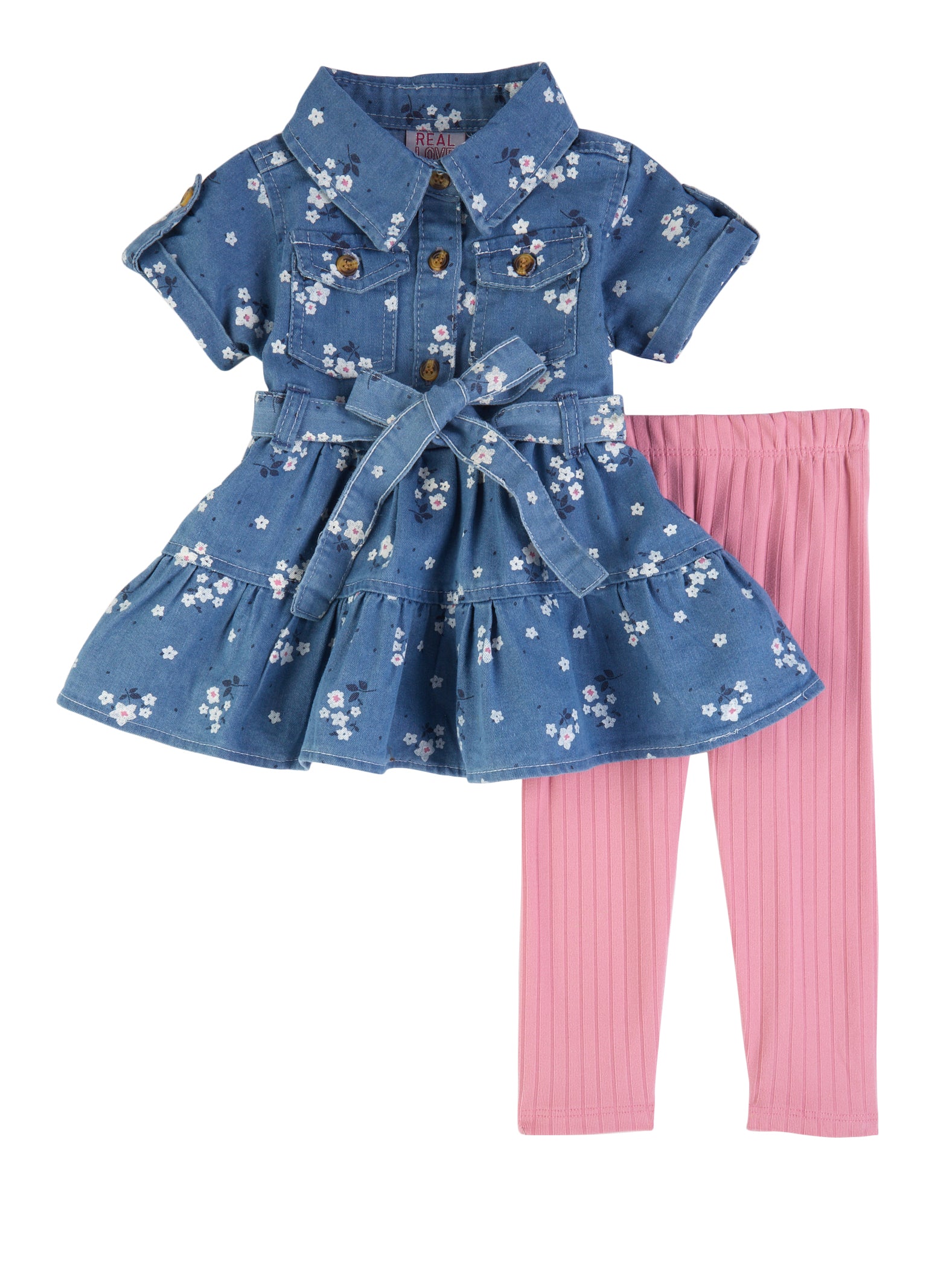 2-piece Blouse and Leggings Set - Denim blue/floral - Kids